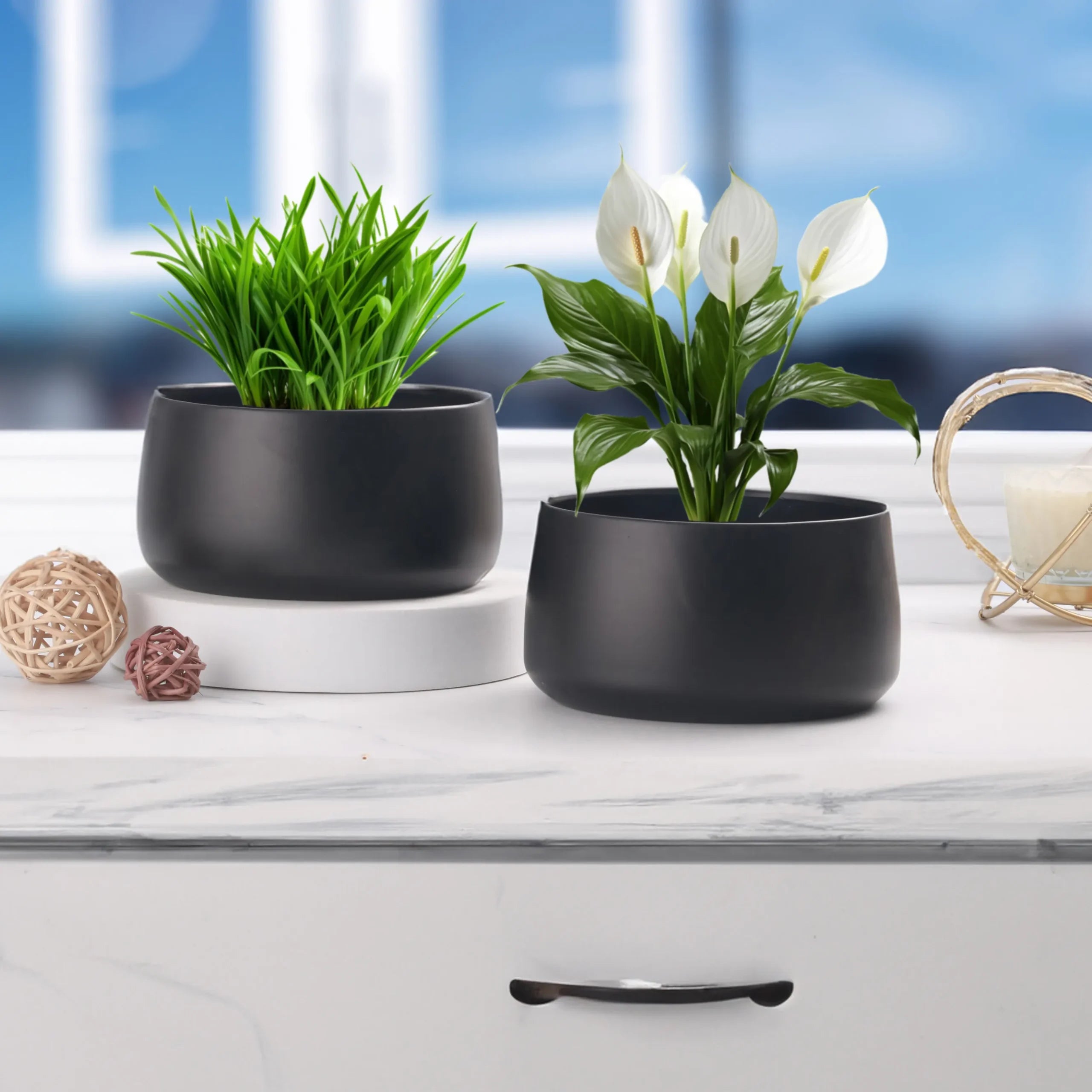 Black Pebble Planters Set
