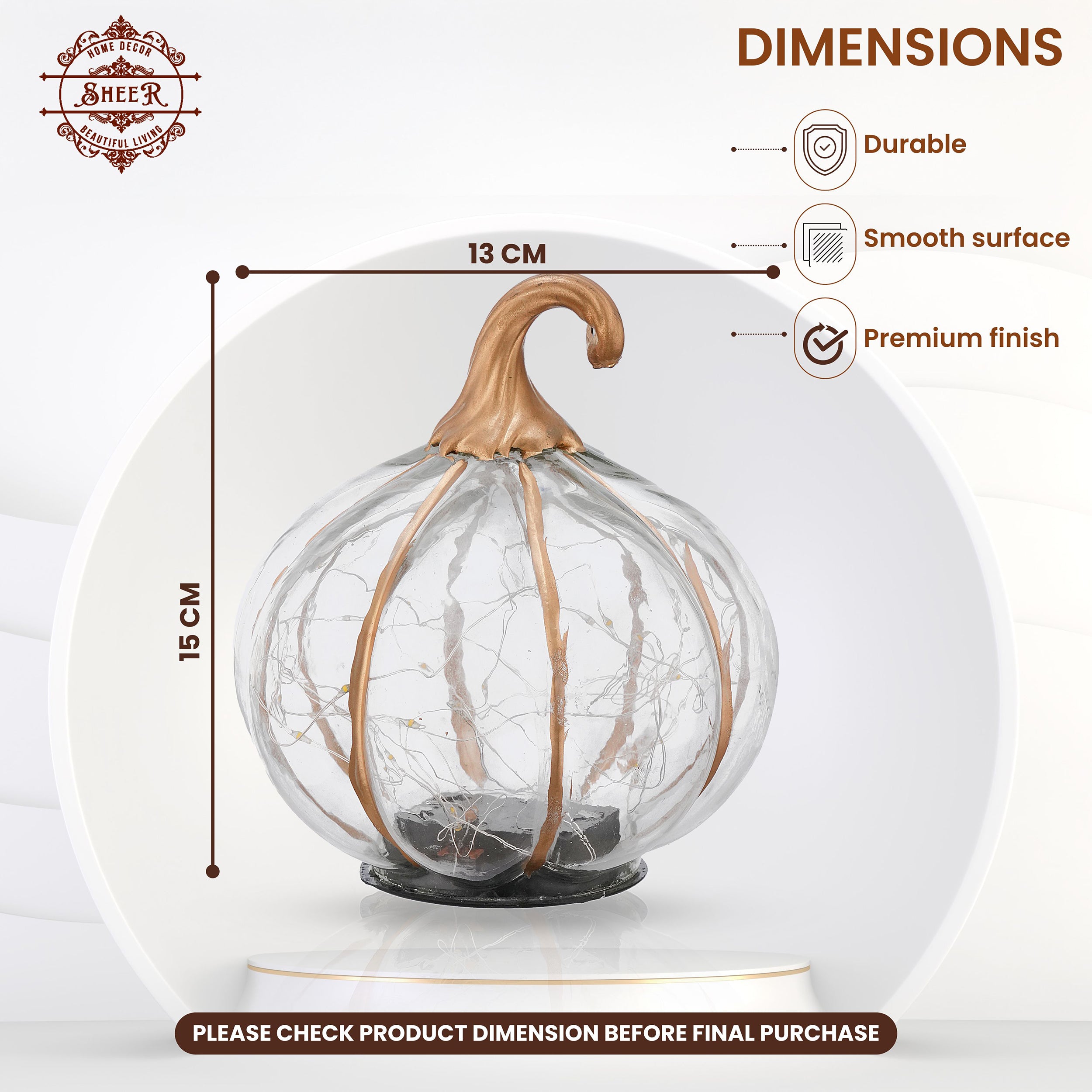 Luminous Glass Pumpkin Décor - Orange