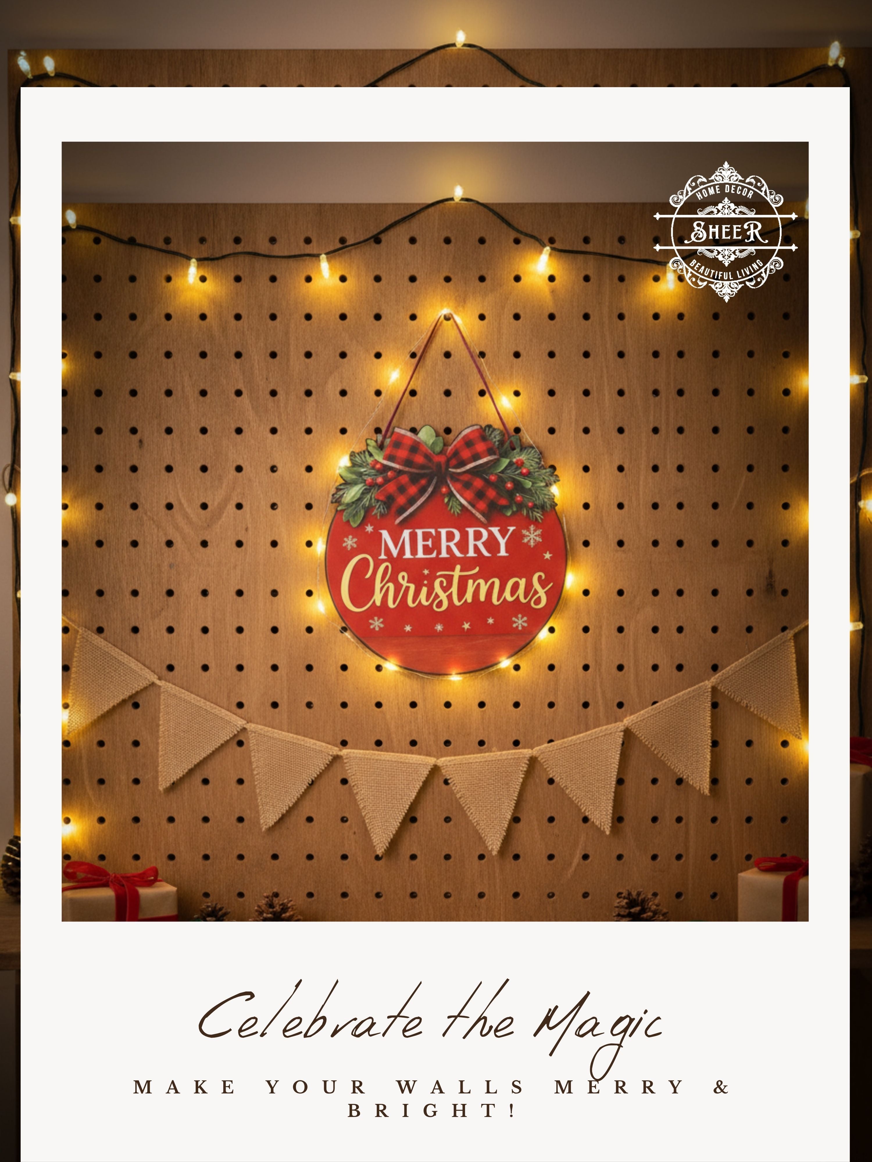 Merry Christmas Cheer Round MDF Wall Hanging Décor