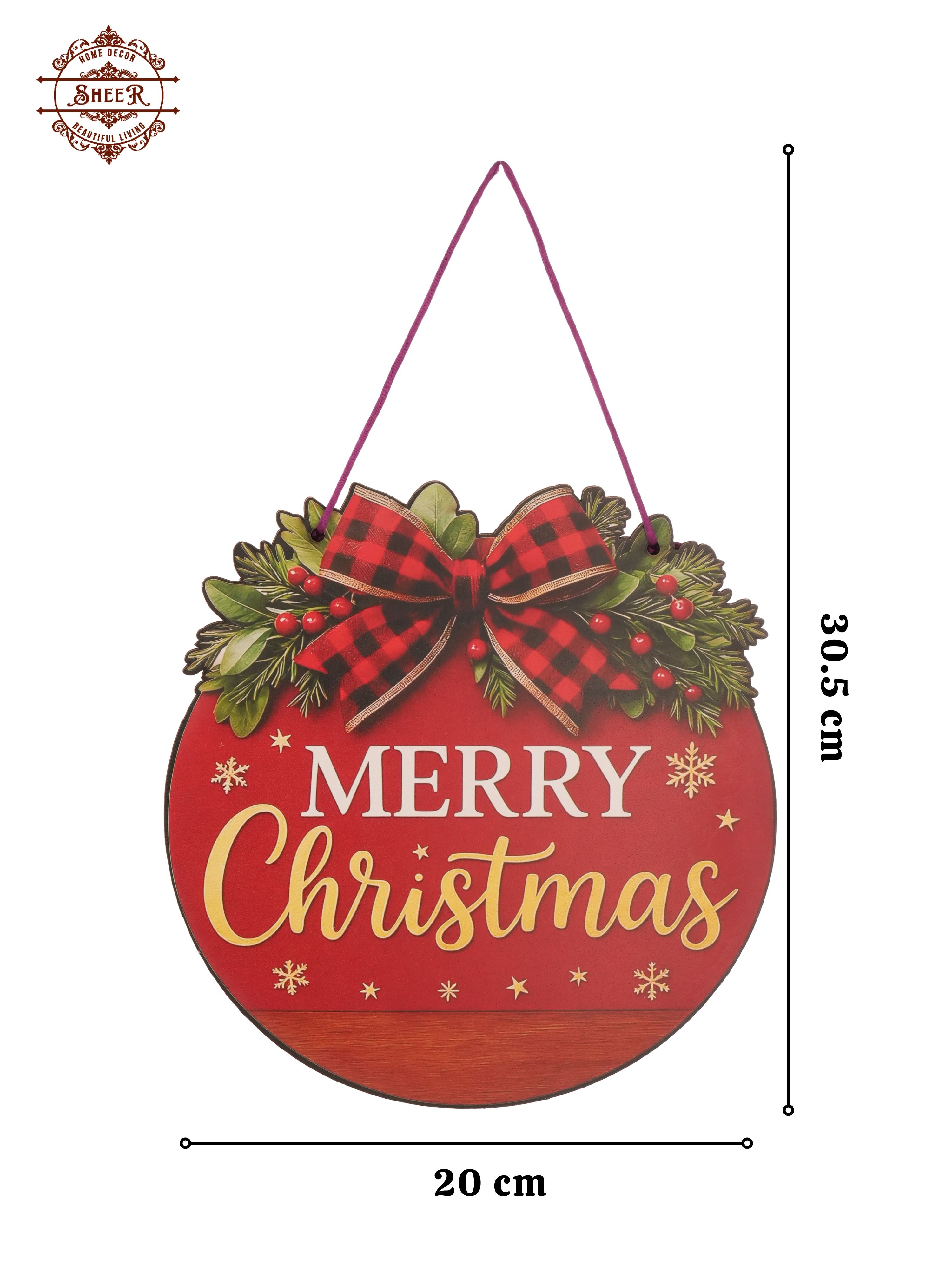 Merry Christmas Cheer Round MDF Wall Hanging Décor