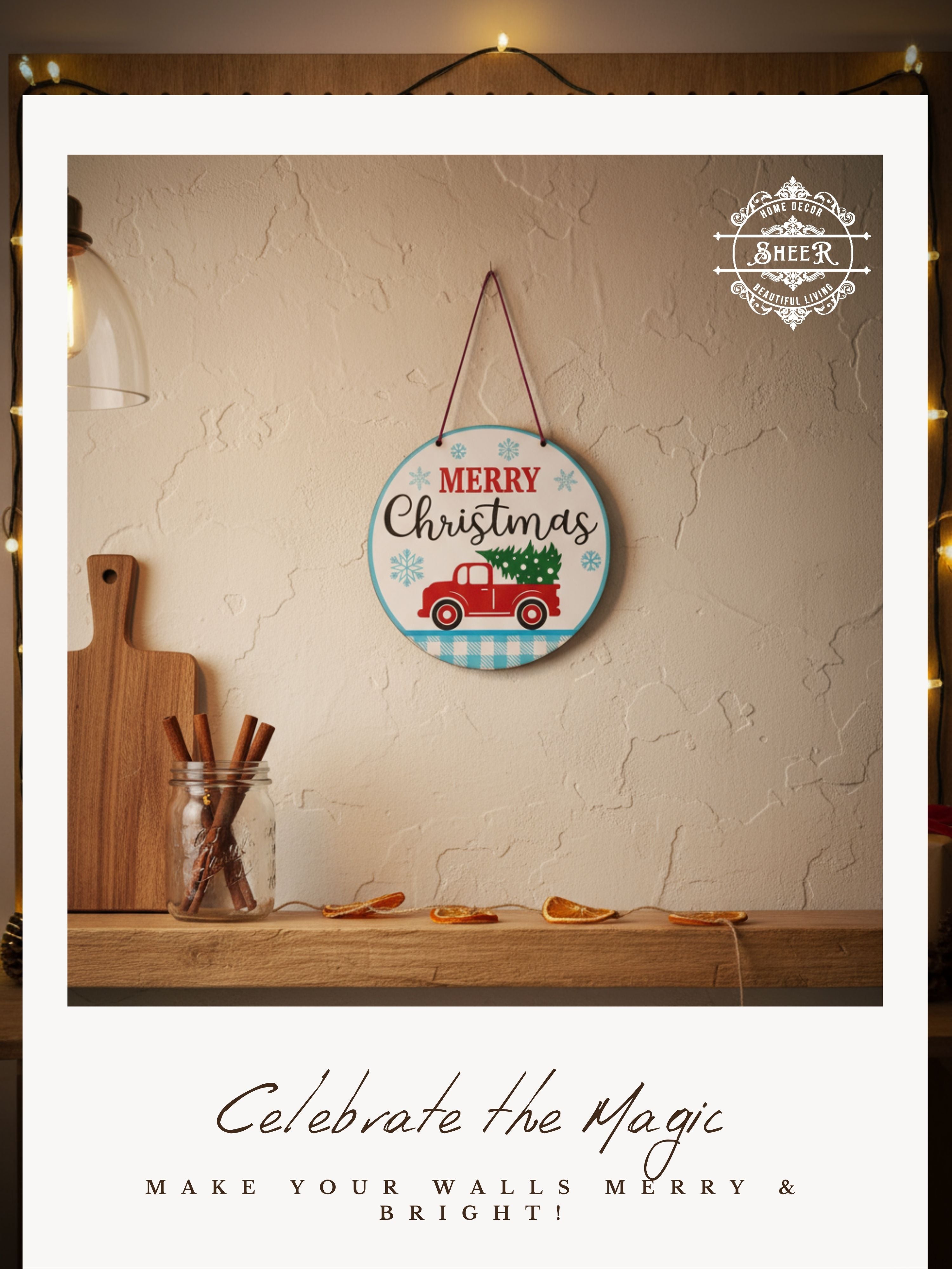 Merry Christmas Round MDF Wall Hanging Décor