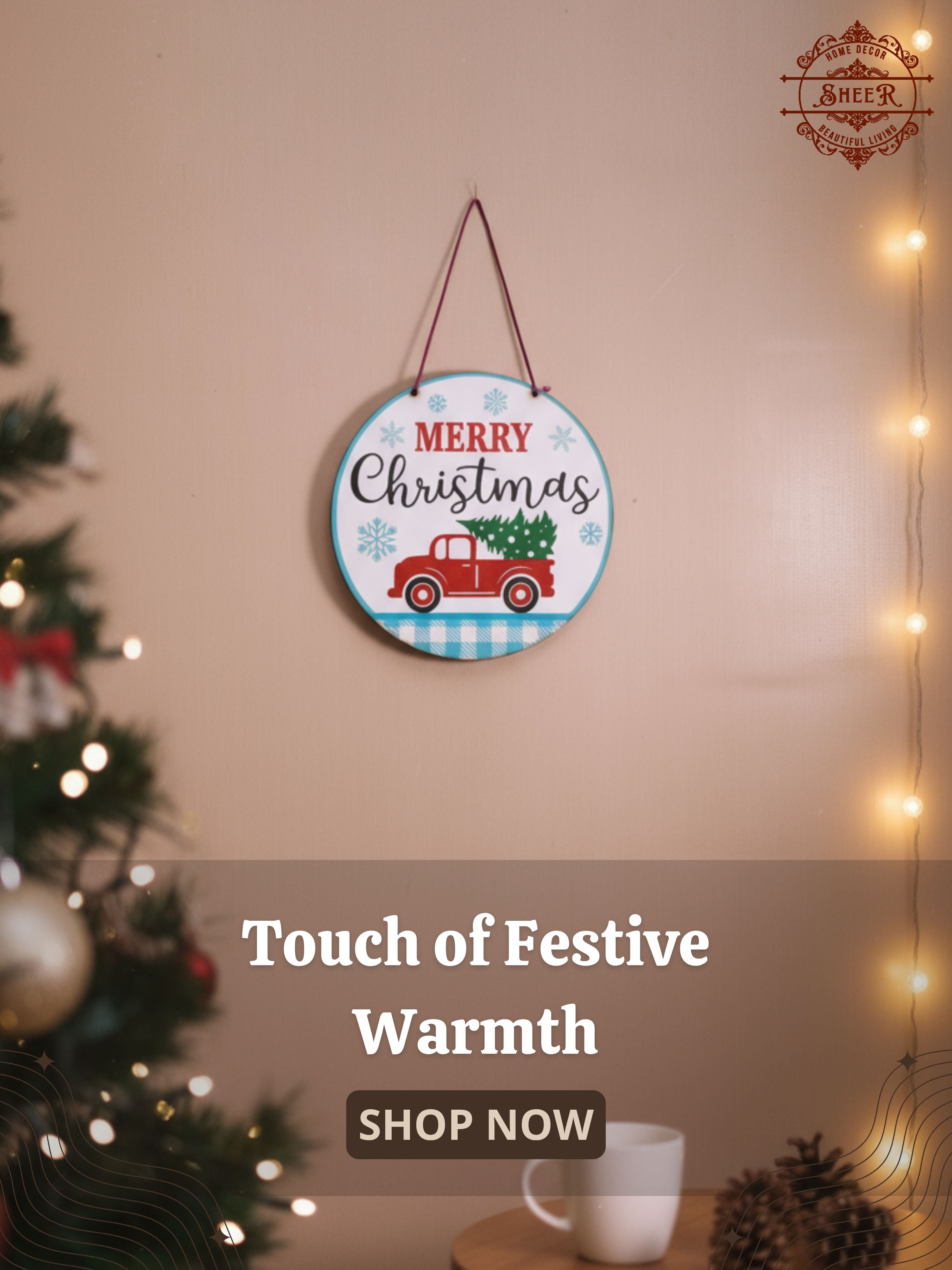 Merry Christmas Round MDF Wall Hanging Décor