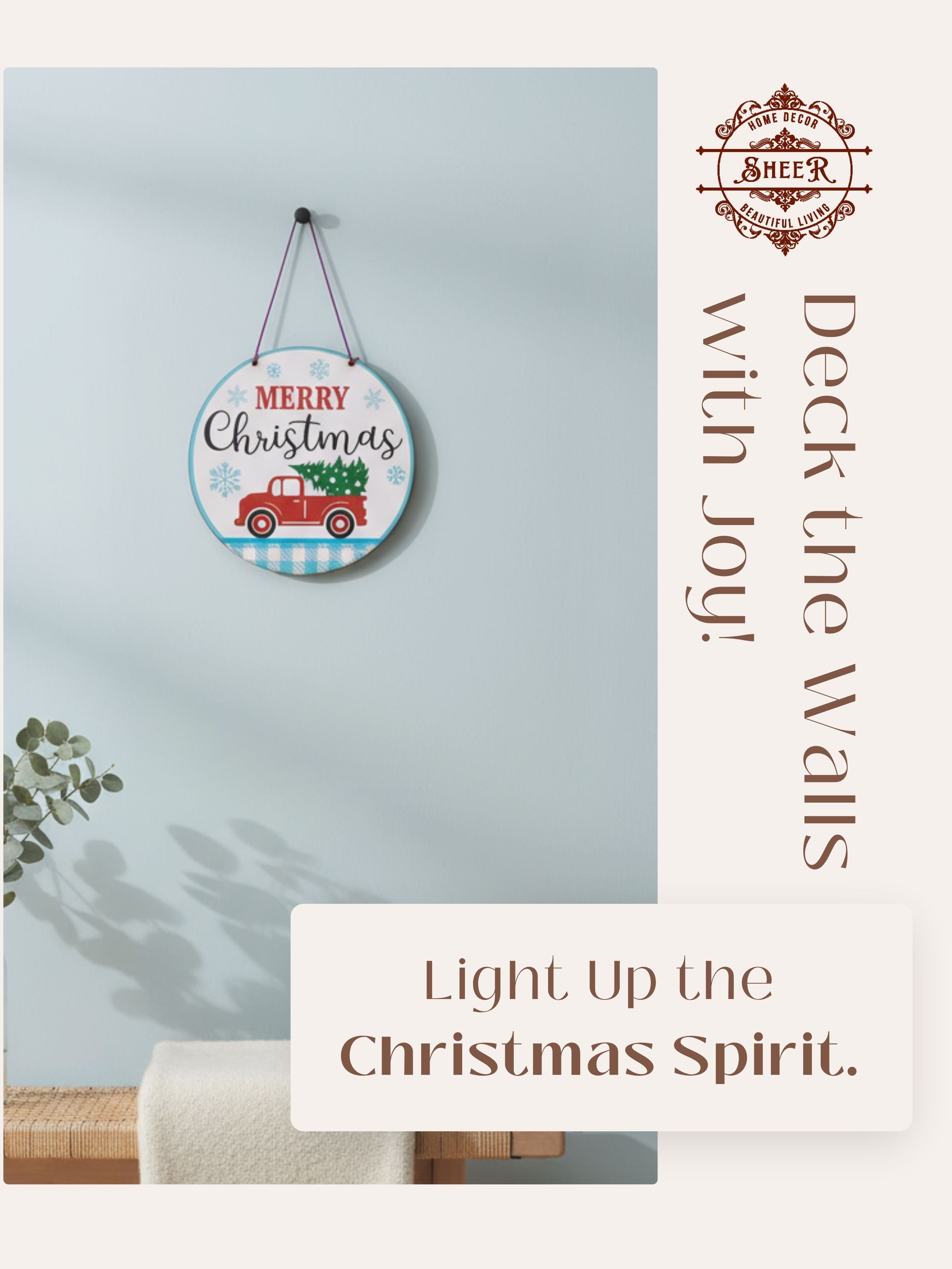 Merry Christmas Round MDF Wall Hanging Décor