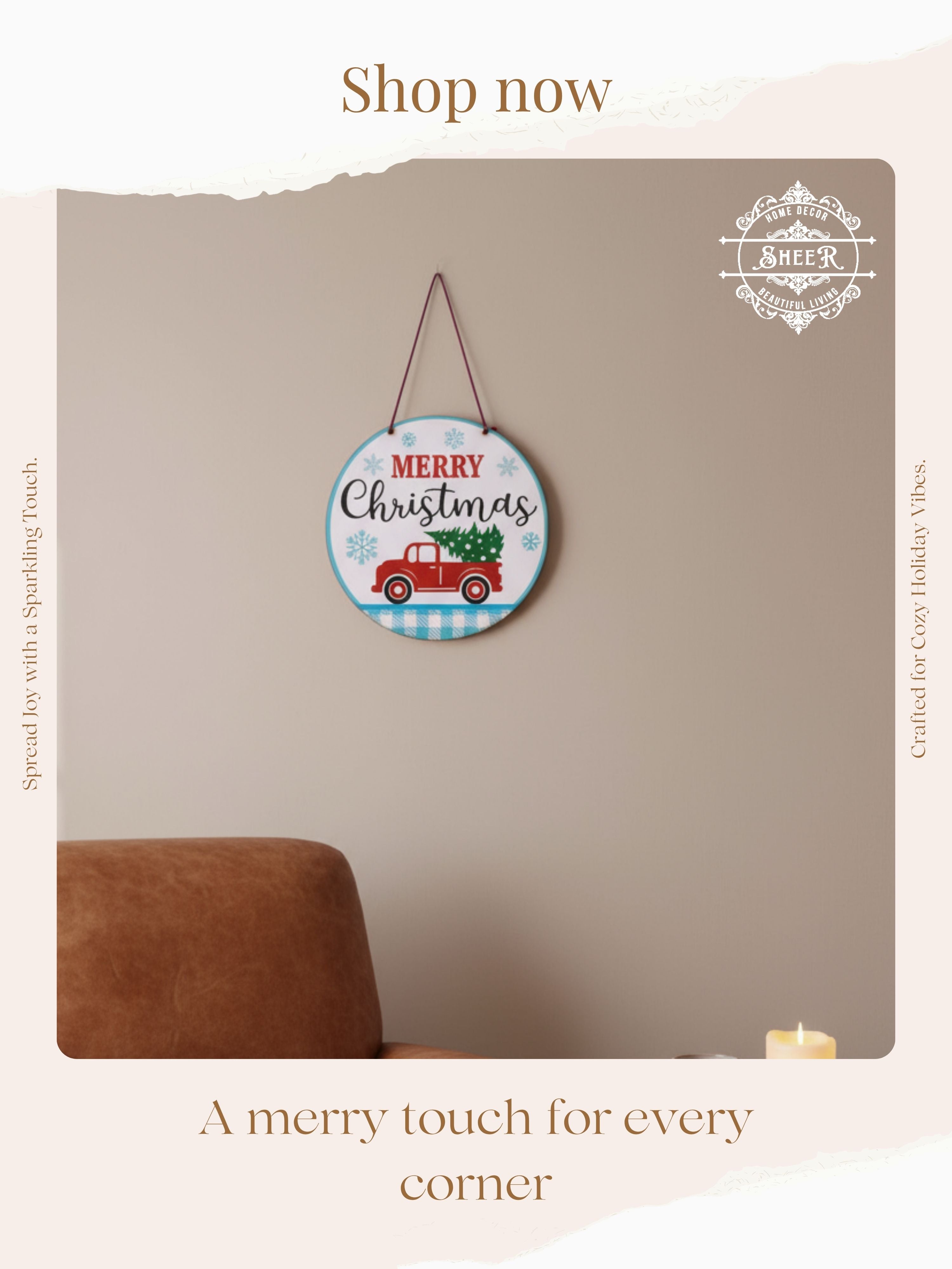 Merry Christmas Round MDF Wall Hanging Décor