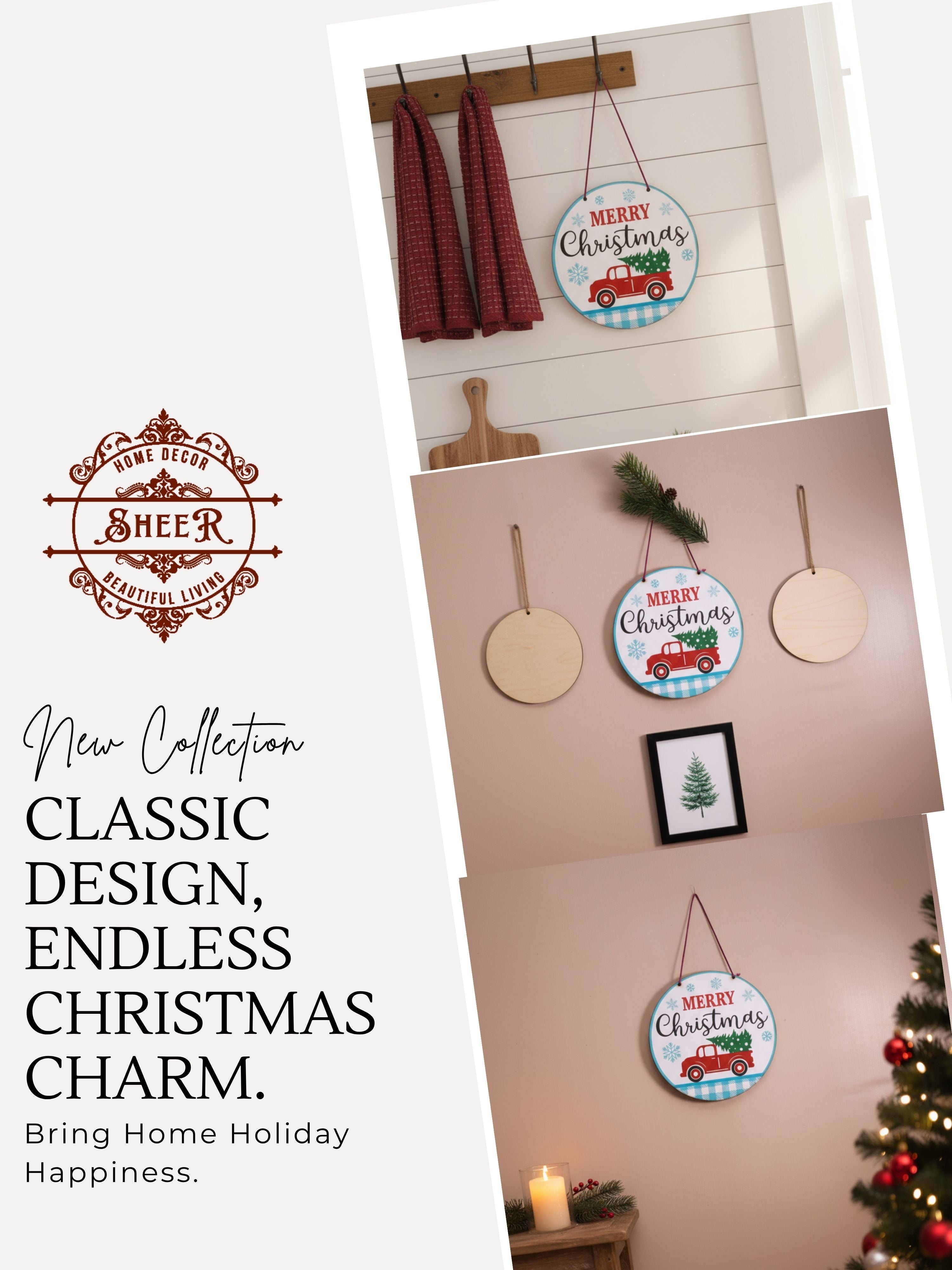 Merry Christmas Round MDF Wall Hanging Décor