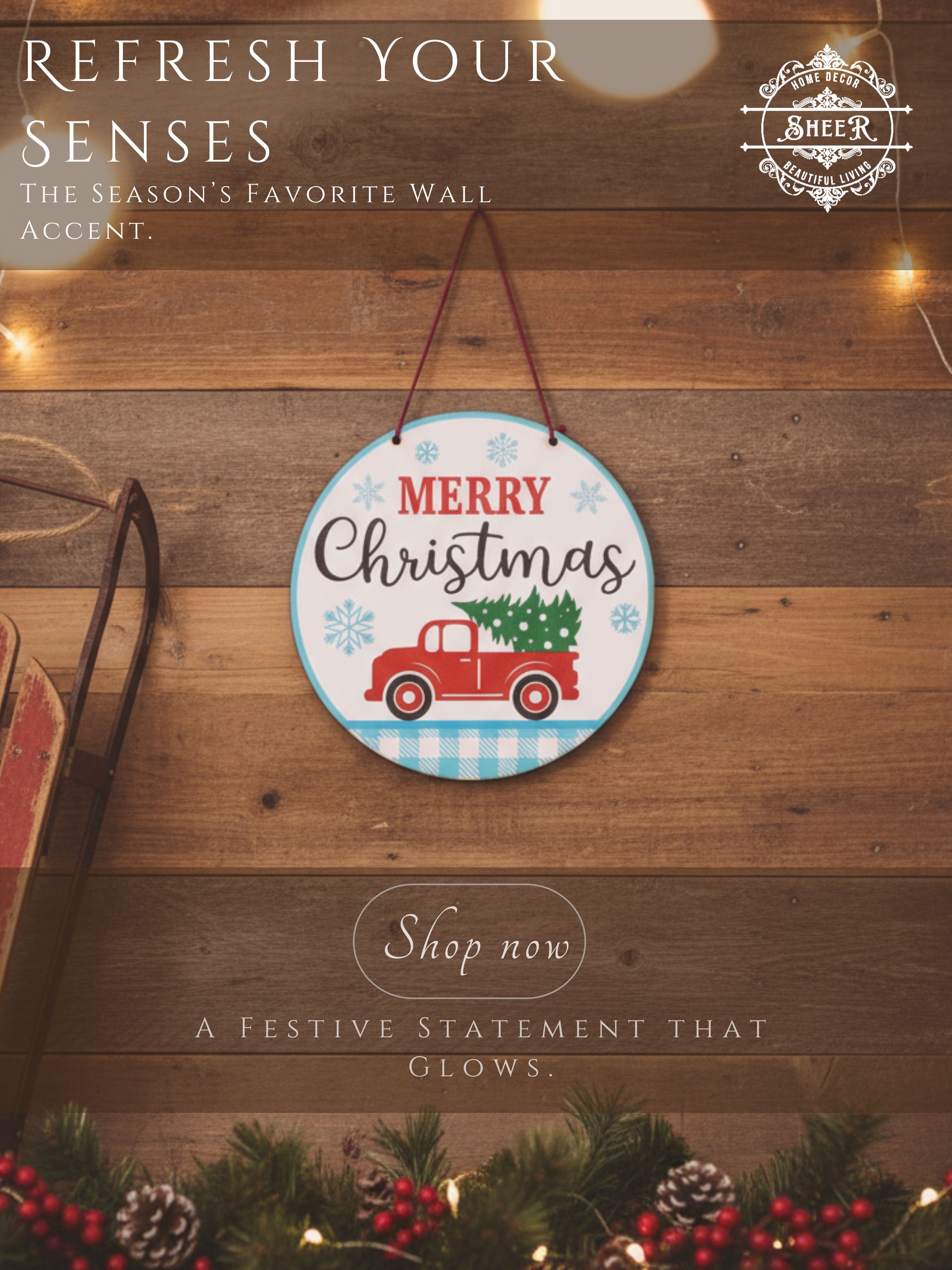 Merry Christmas Round MDF Wall Hanging Décor