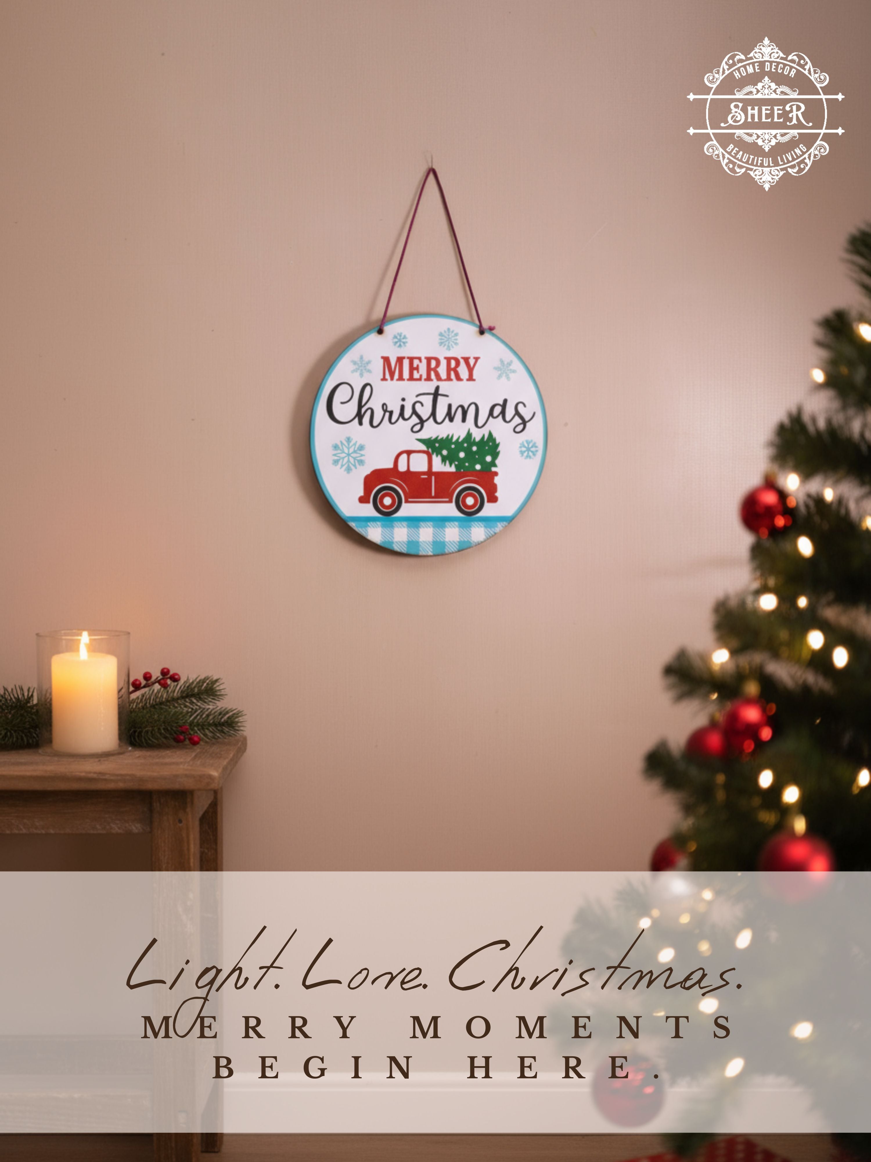Merry Christmas Round MDF Wall Hanging Décor