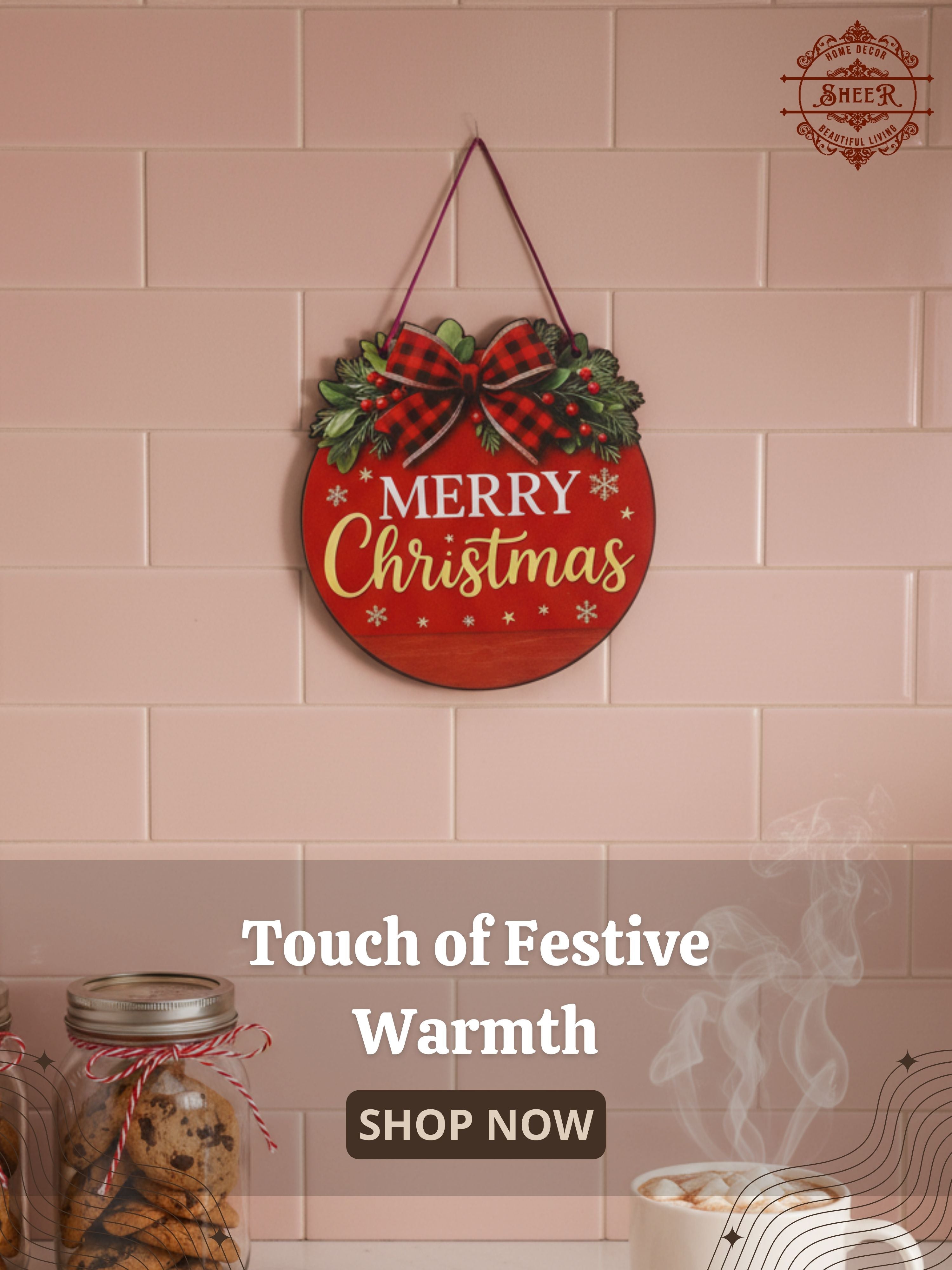 Merry Christmas Cheer Round MDF Wall Hanging Décor