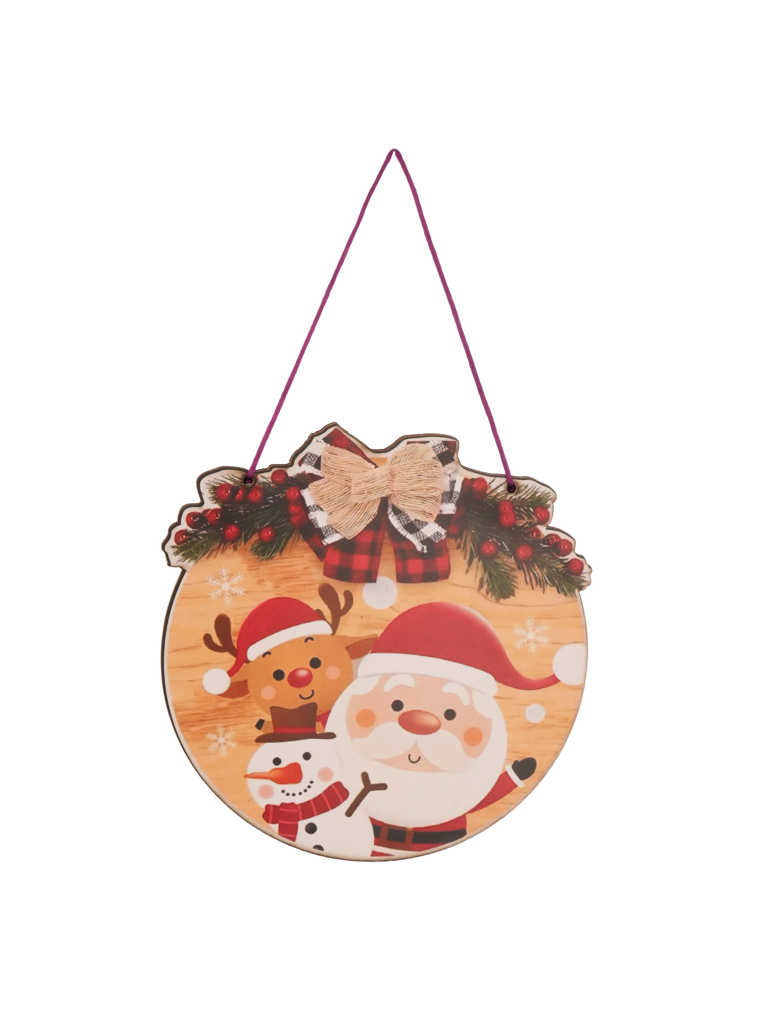 Merry Christmas Round Santa & Reindeer MDF Wall Hanging Décor