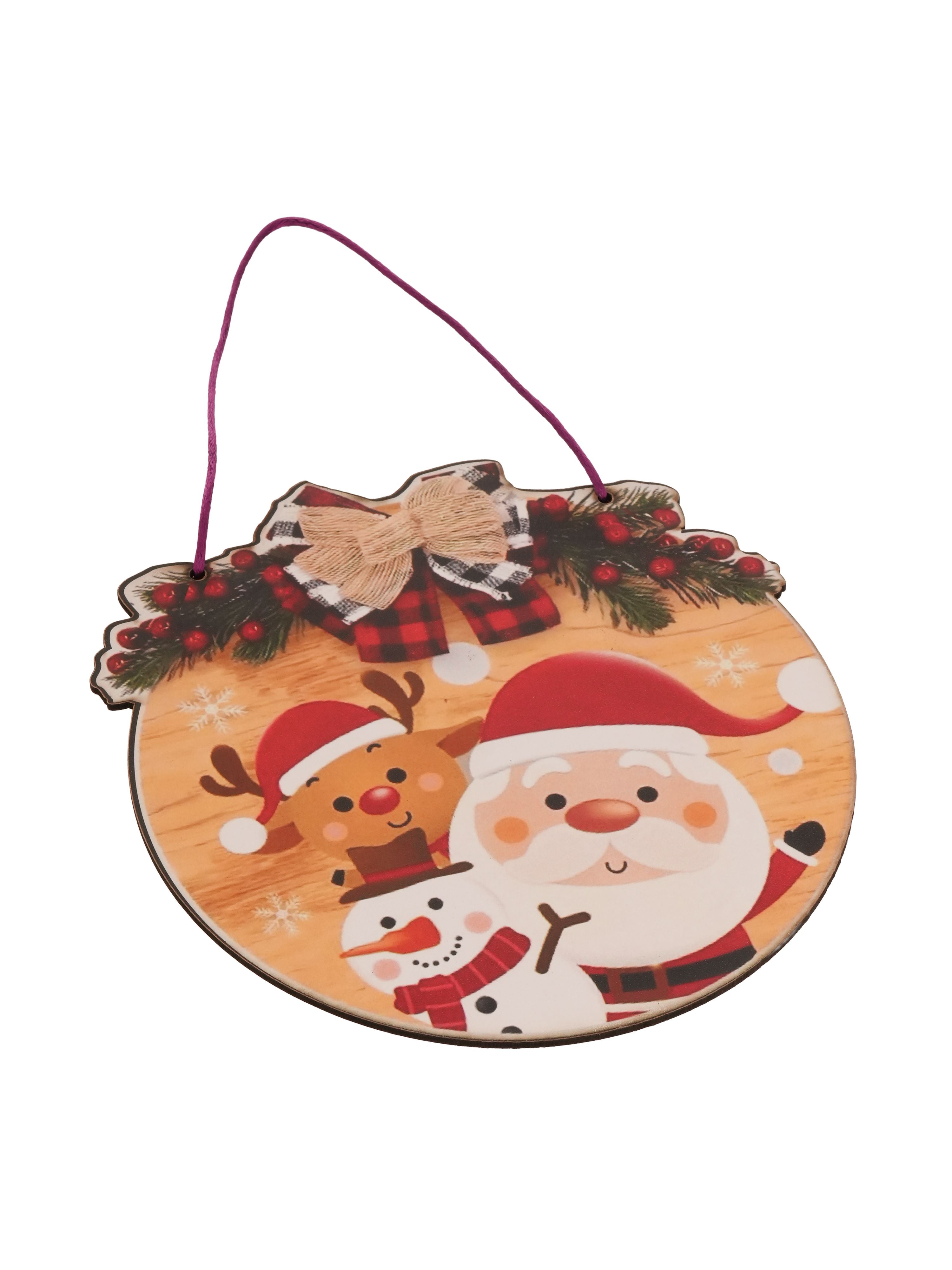 Merry Christmas Round Santa & Reindeer MDF Wall Hanging Décor