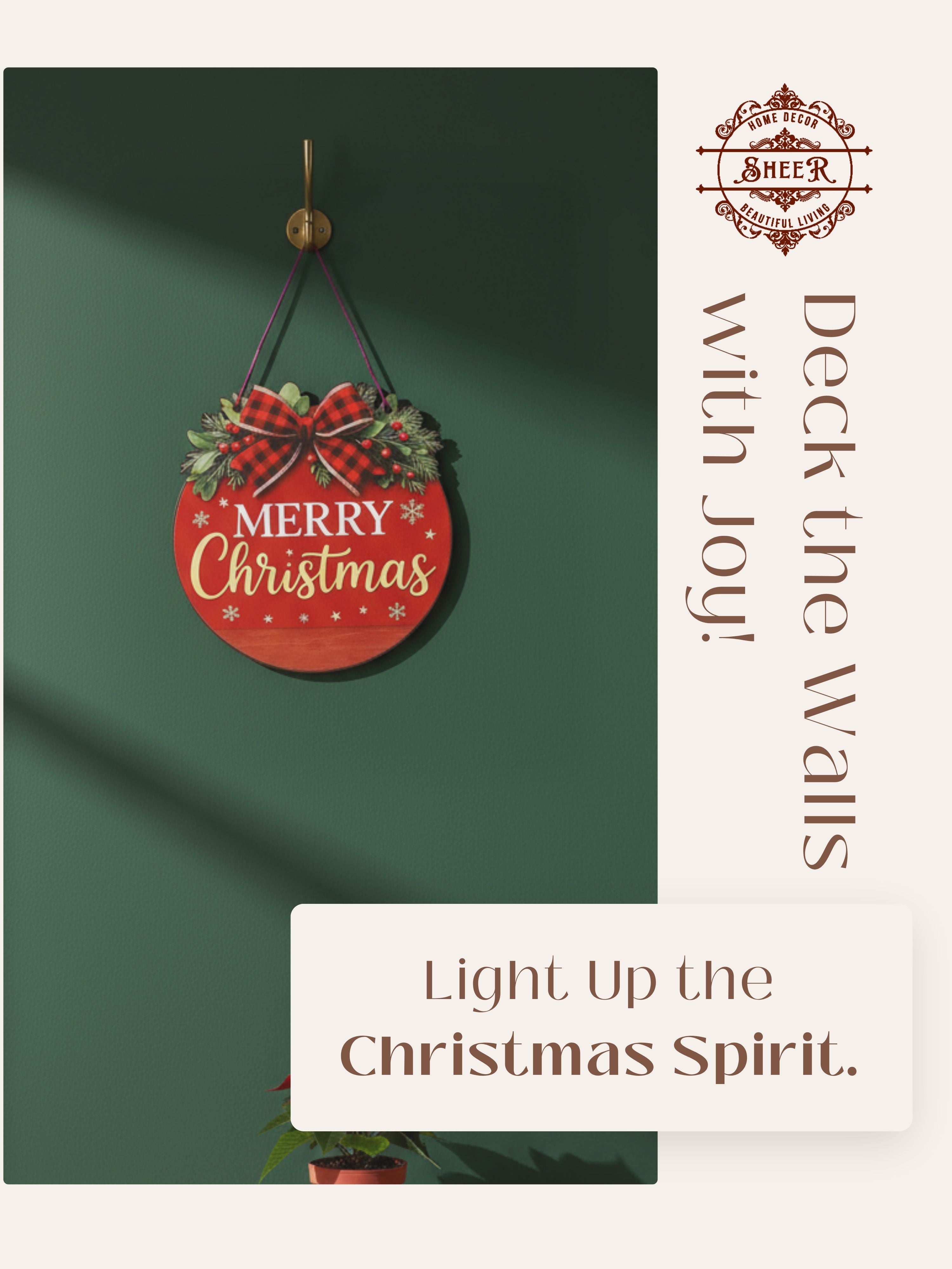 Merry Christmas Cheer Round MDF Wall Hanging Décor