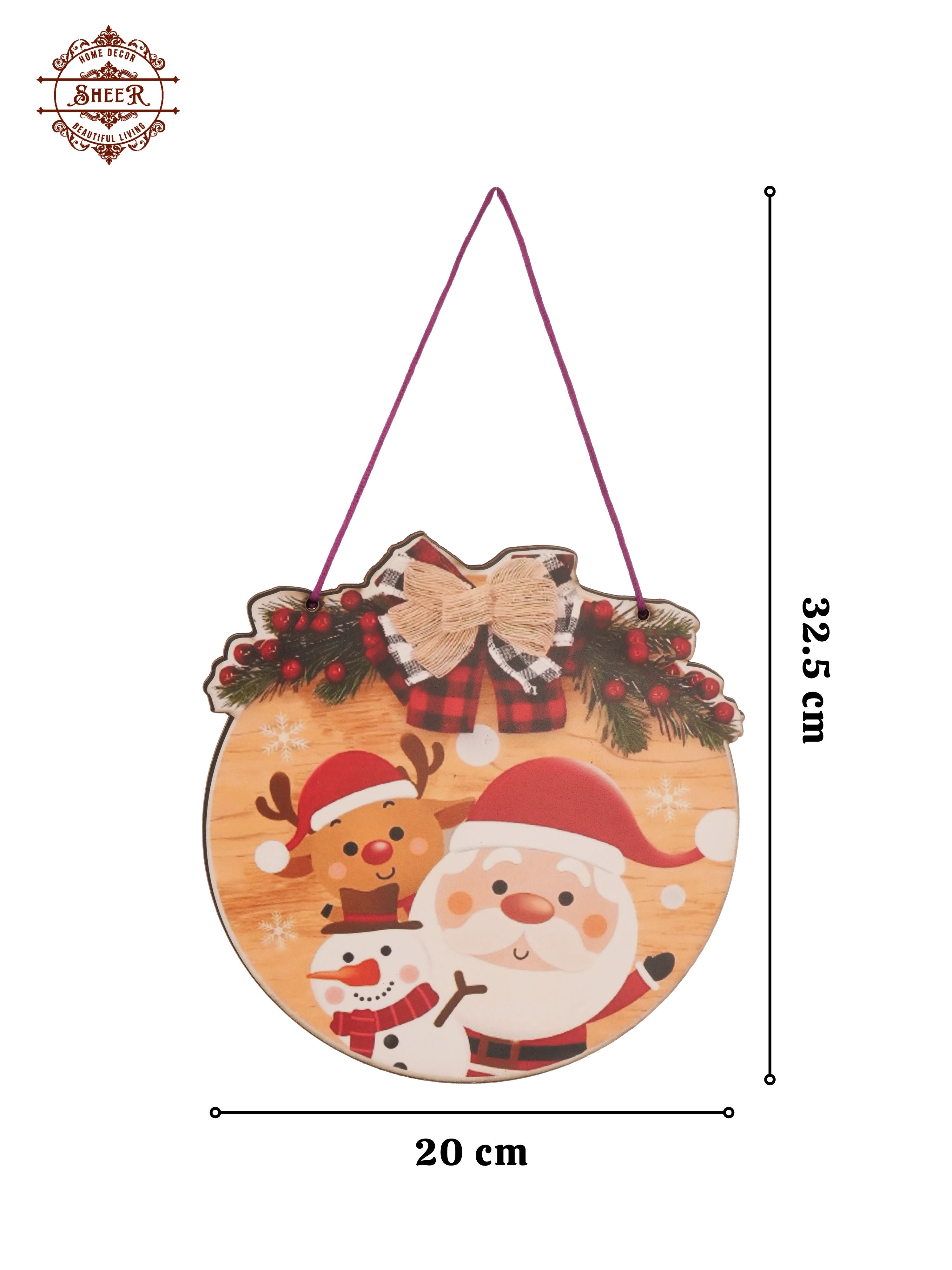 Merry Christmas Round Santa & Reindeer MDF Wall Hanging Décor