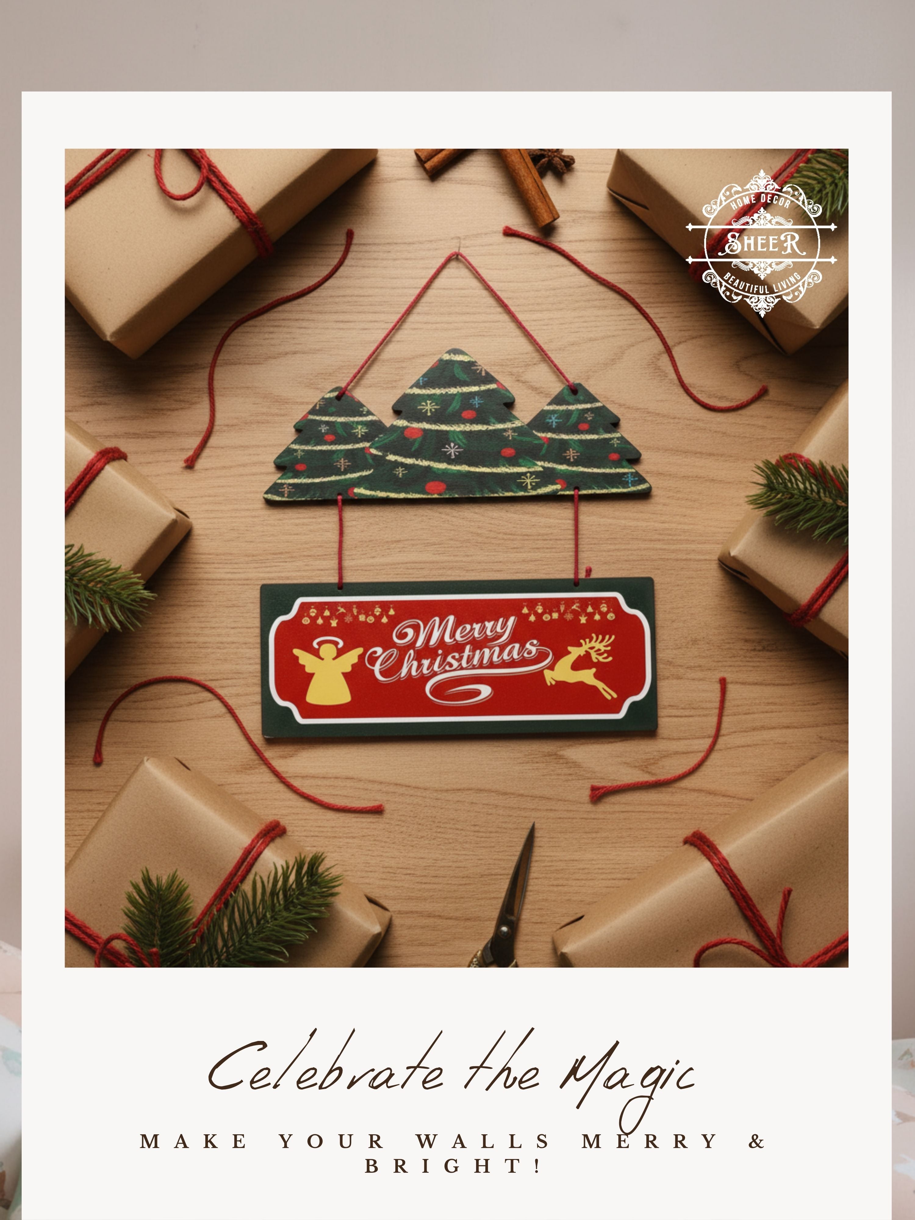 Merry Christmas Tree MDF Wall Hanging Décor