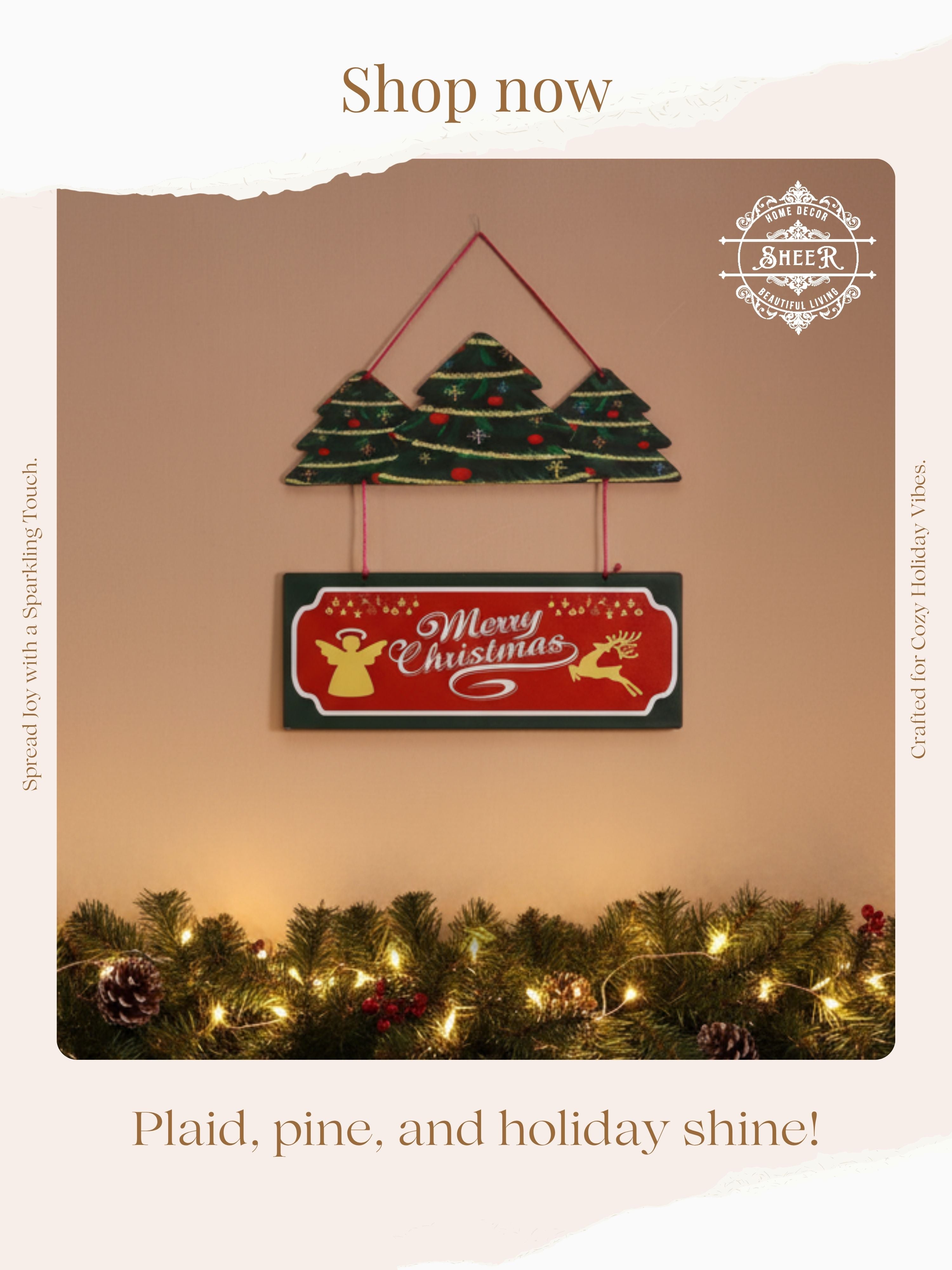 Merry Christmas Tree MDF Wall Hanging Décor