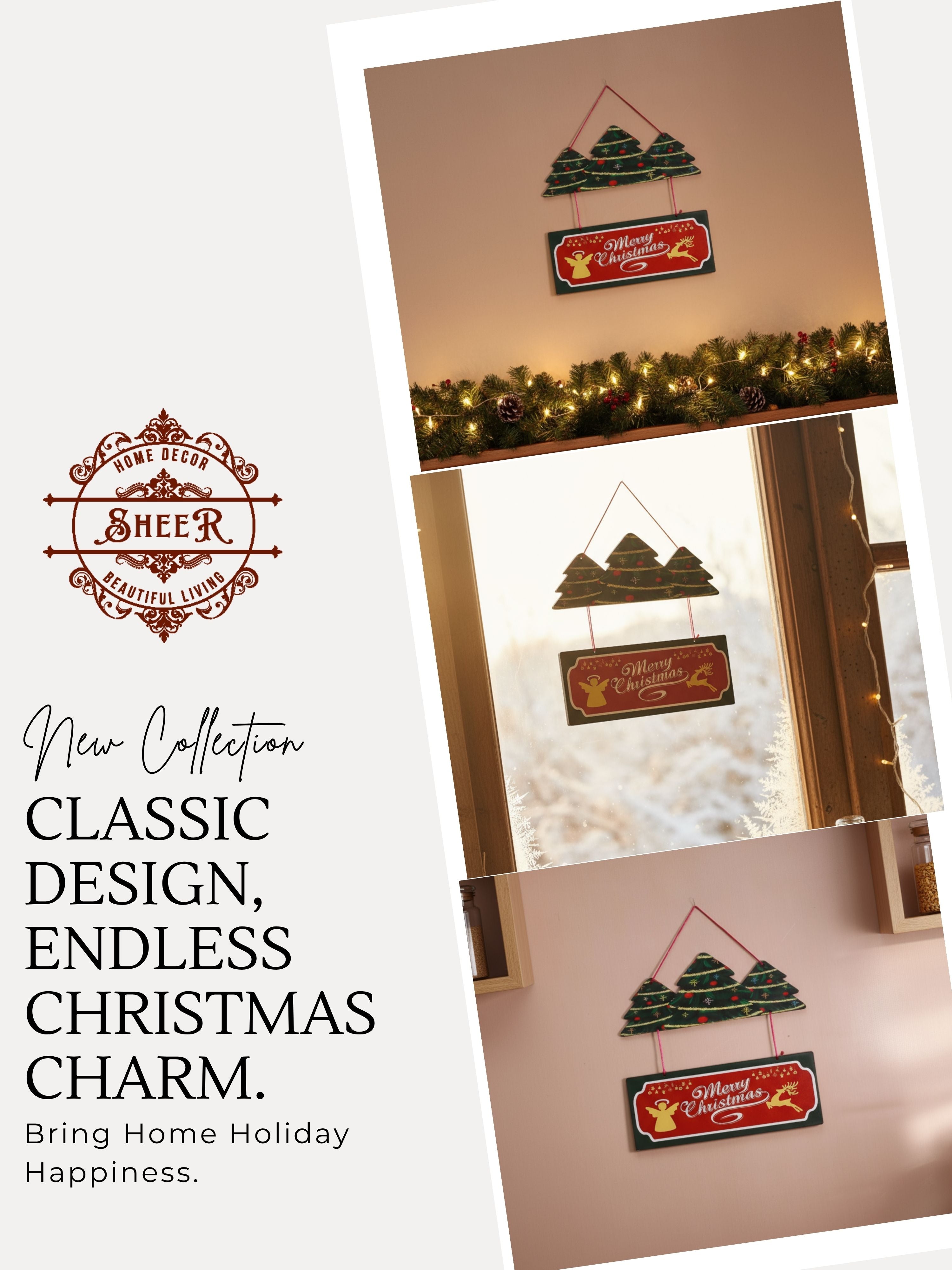 Merry Christmas Tree MDF Wall Hanging Décor