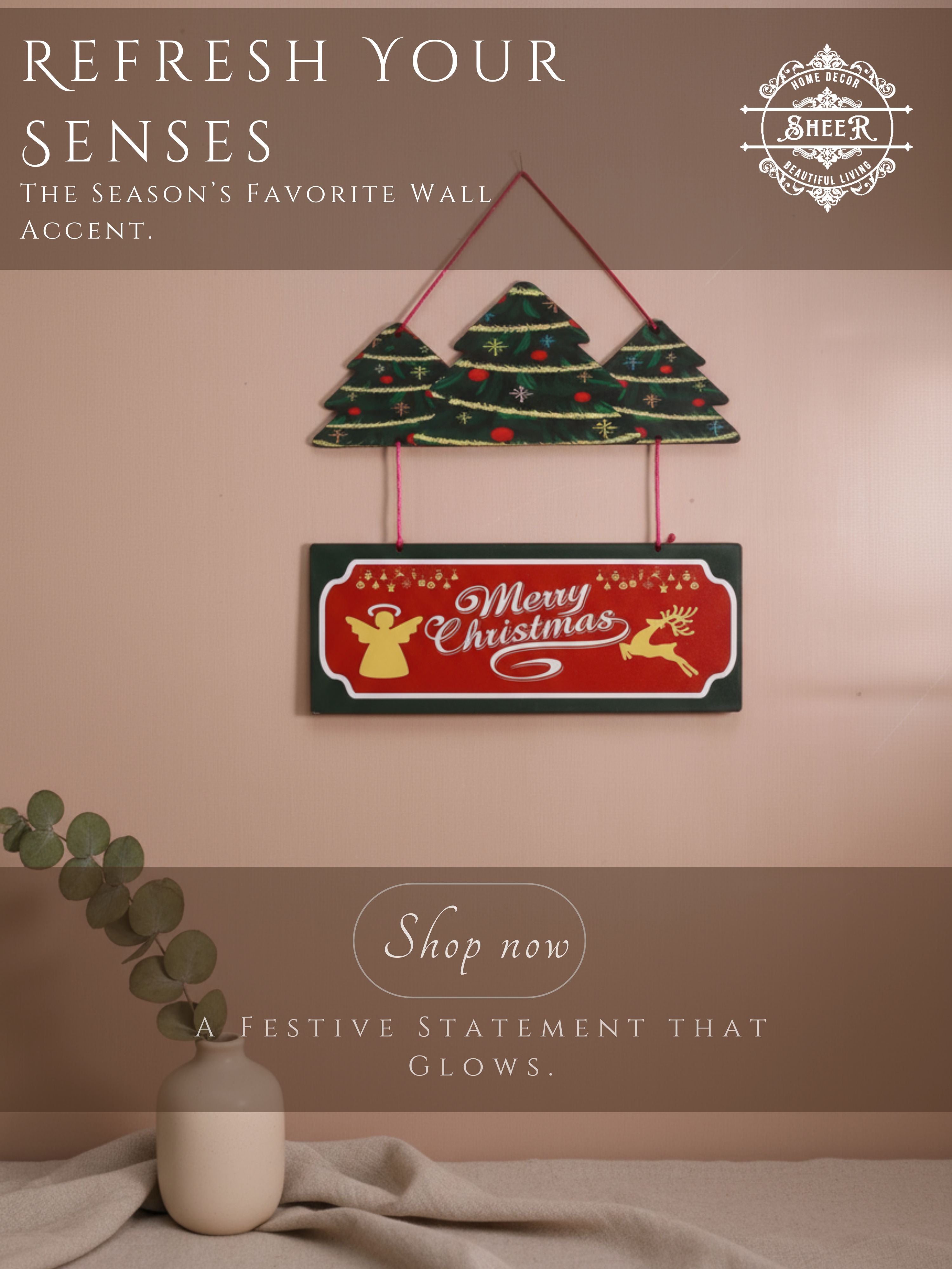 Merry Christmas Tree MDF Wall Hanging Décor