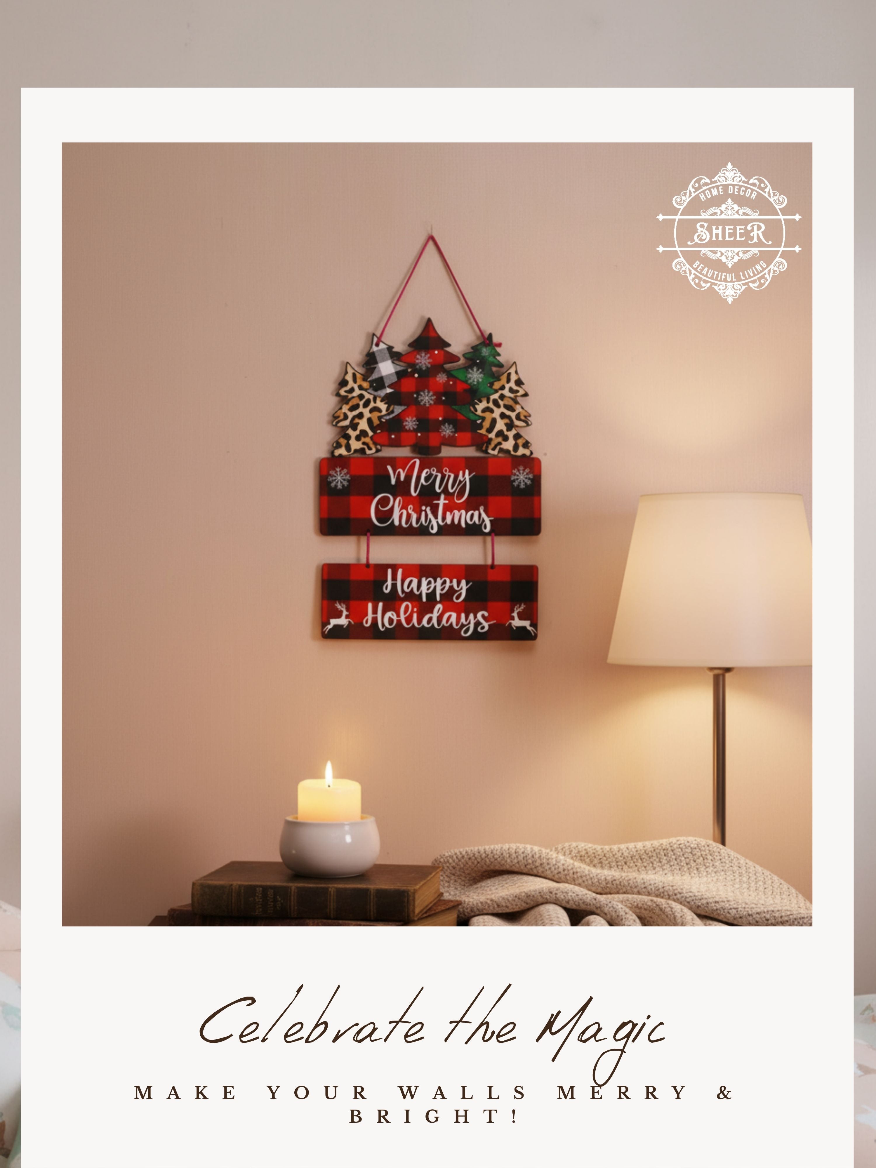 Merry Christmas & Happy Holidays MDF Wall Hanging Décor