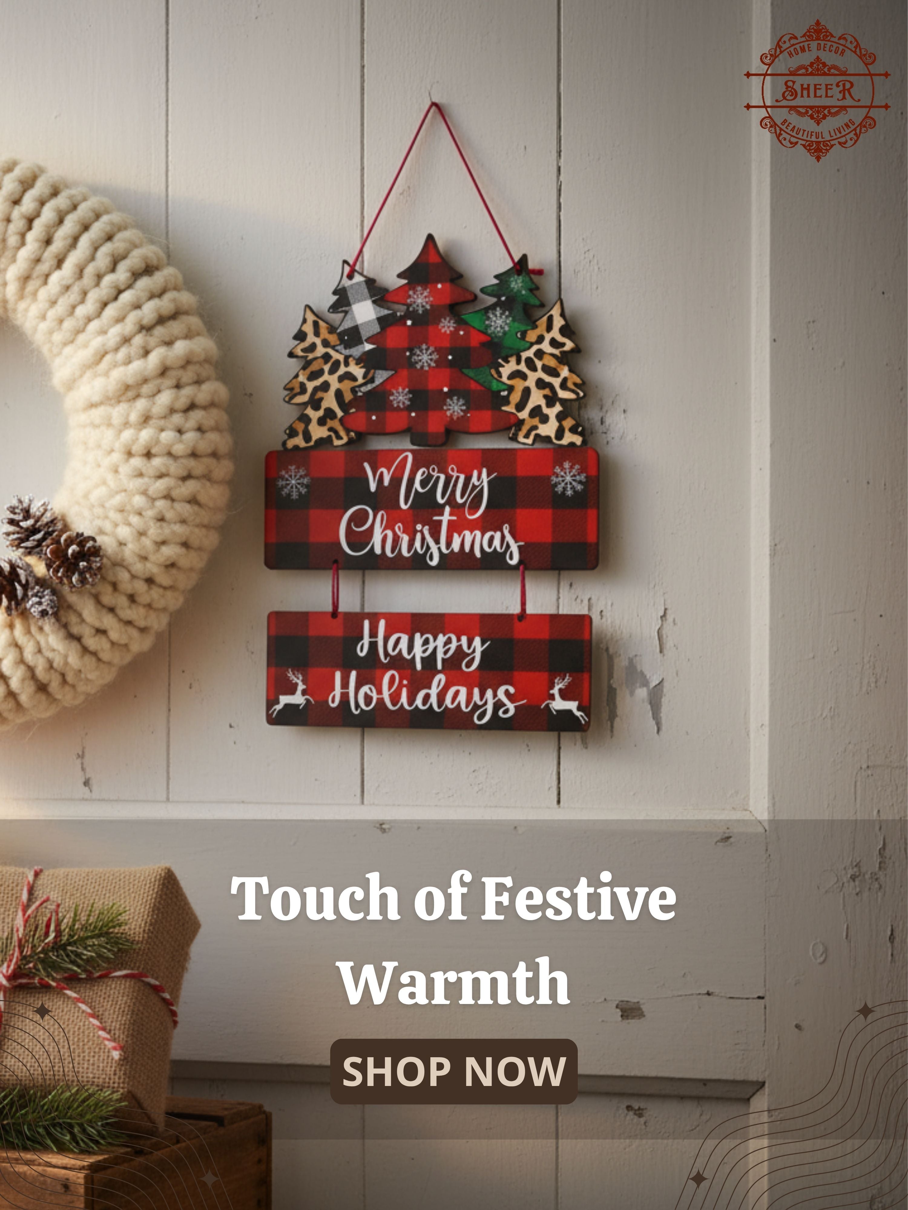 Merry Christmas & Happy Holidays MDF Wall Hanging Décor