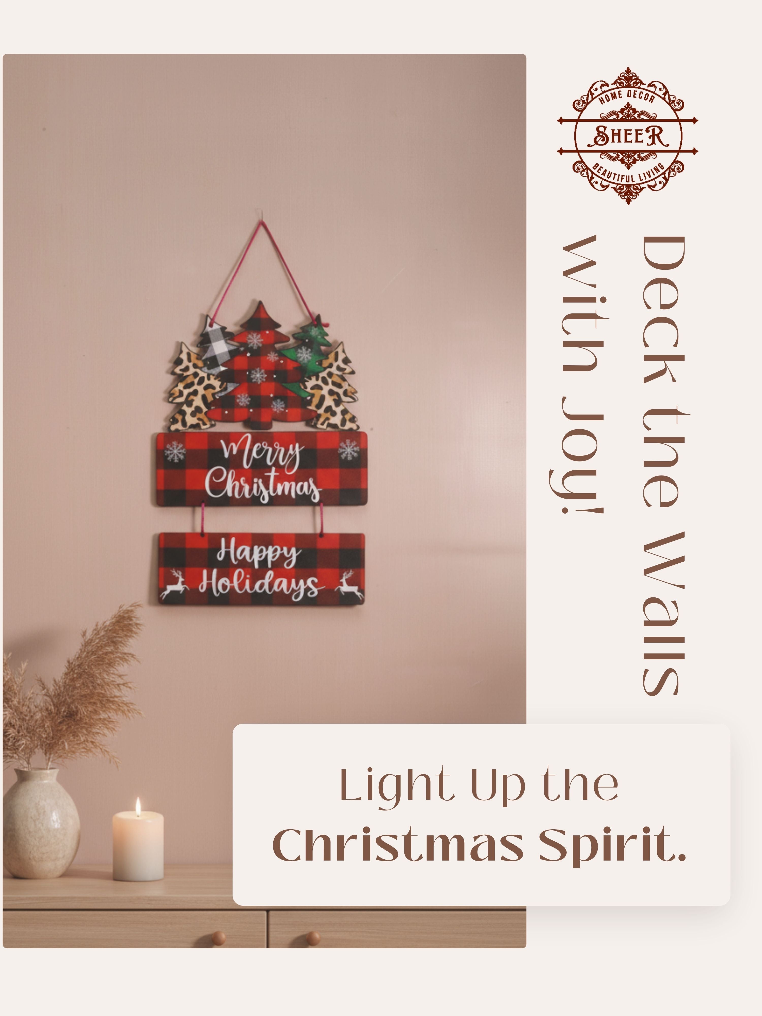 Merry Christmas & Happy Holidays MDF Wall Hanging Décor