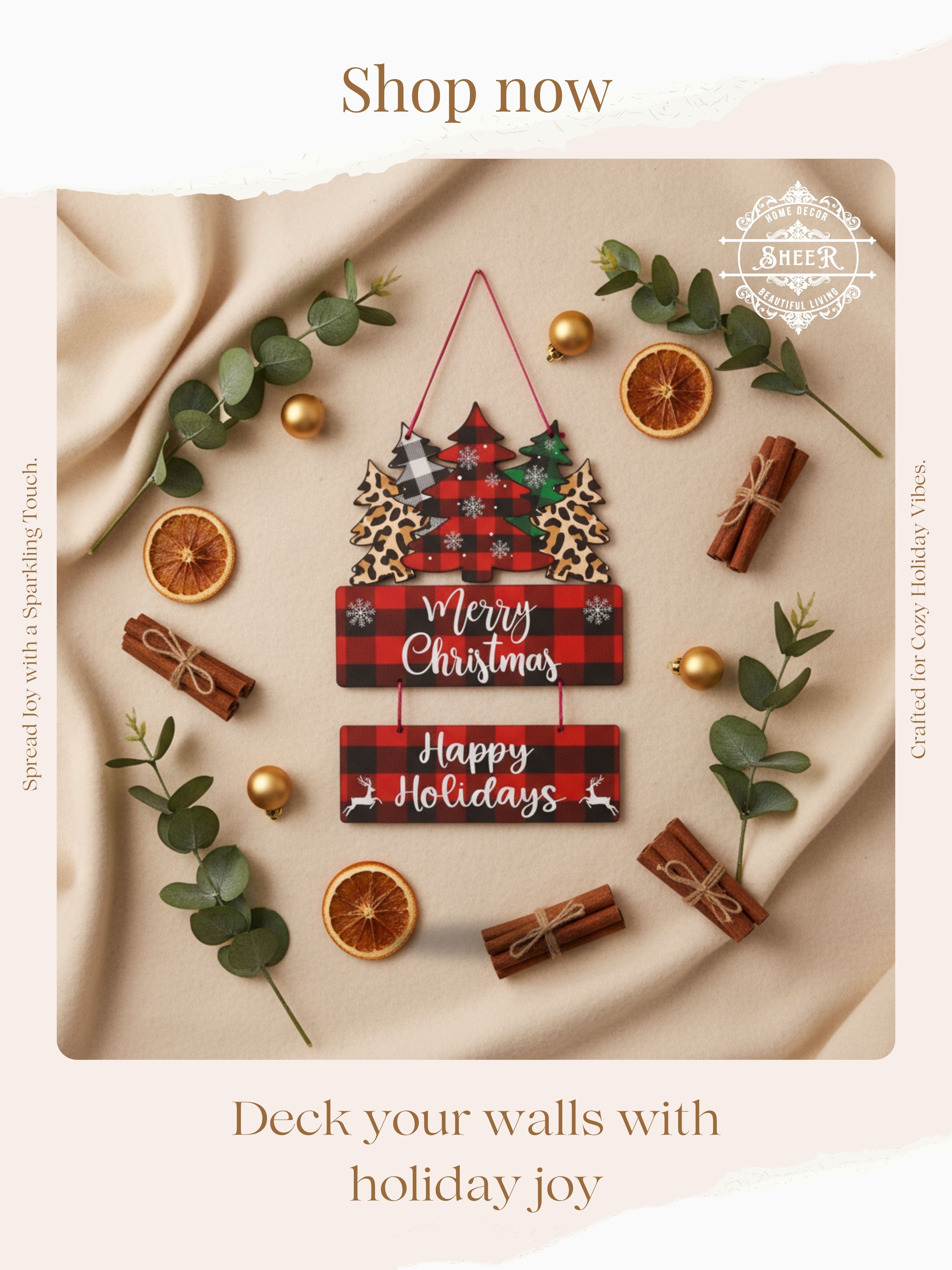 Merry Christmas & Happy Holidays MDF Wall Hanging Décor