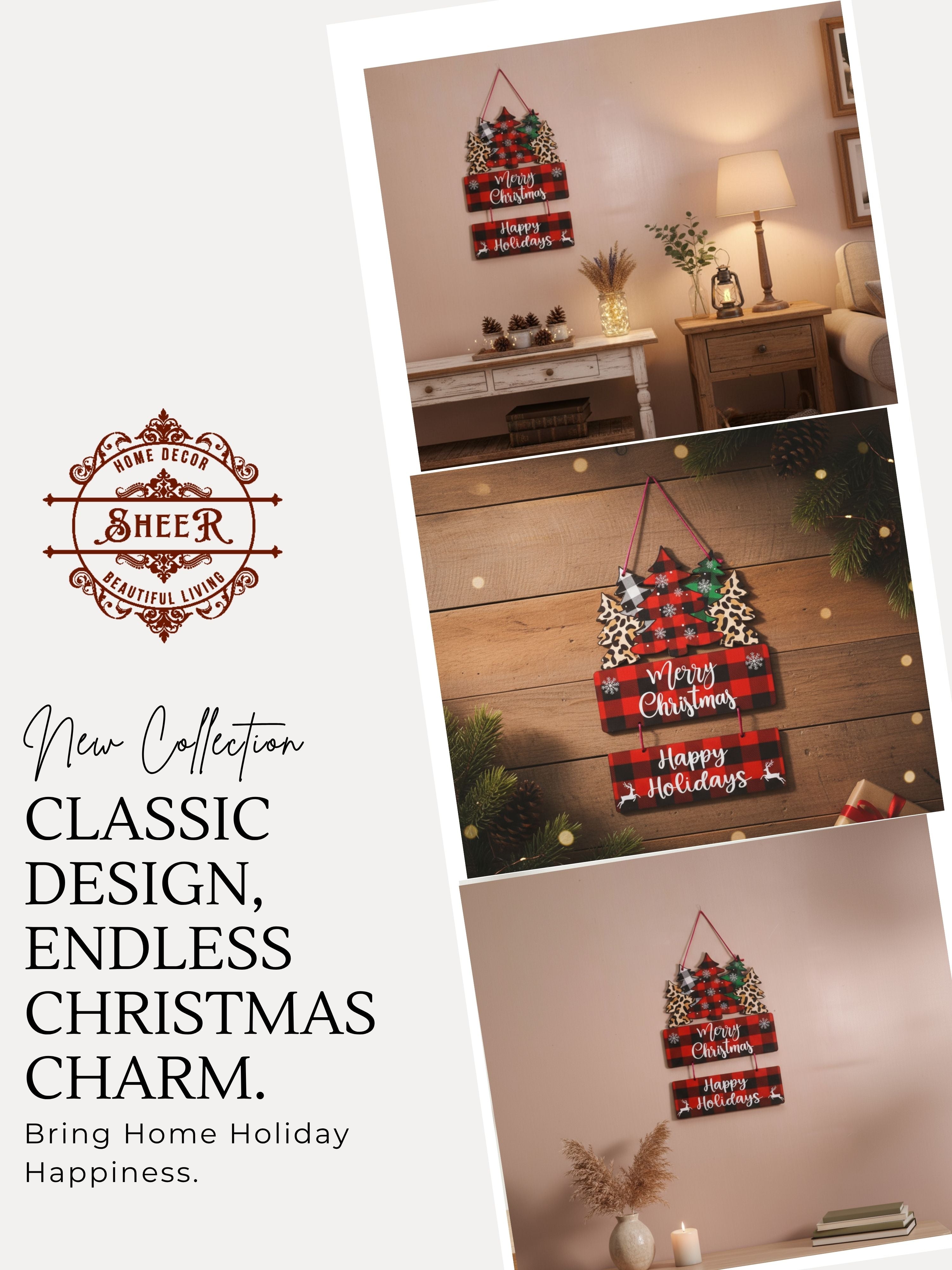 Merry Christmas & Happy Holidays MDF Wall Hanging Décor