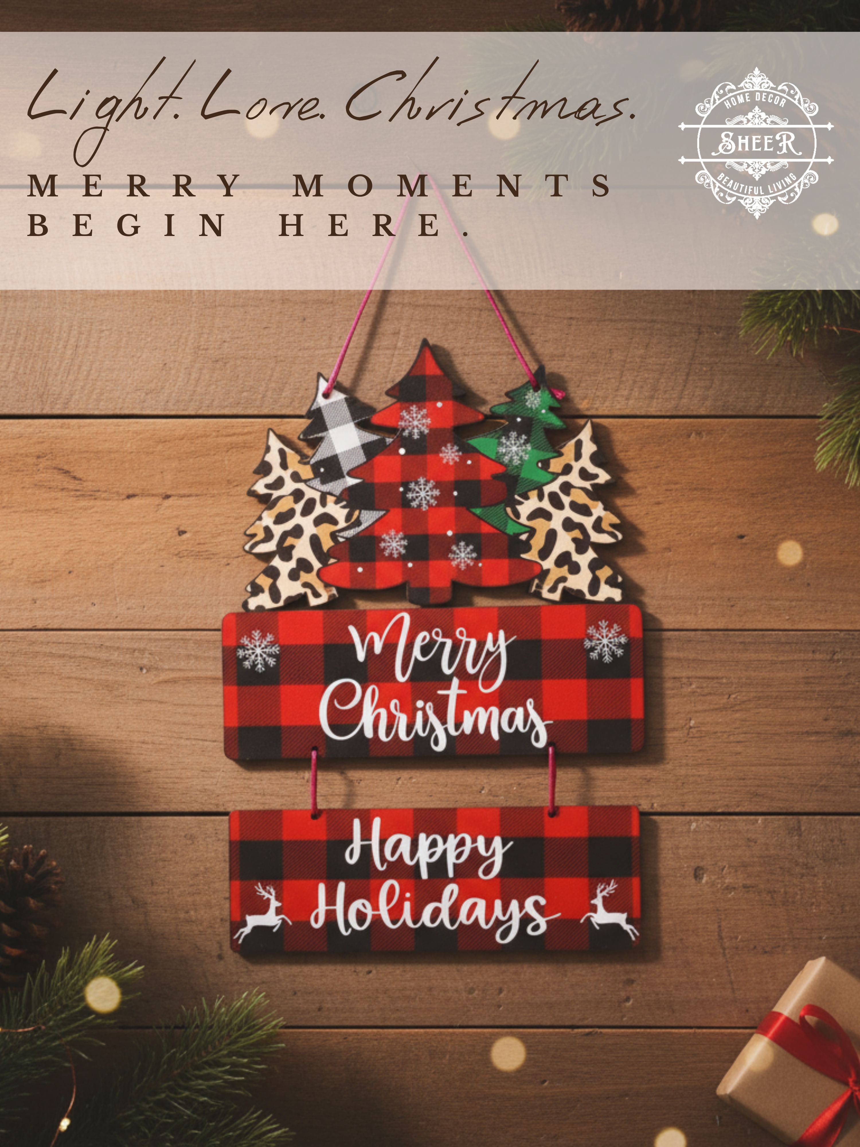 Merry Christmas & Happy Holidays MDF Wall Hanging Décor