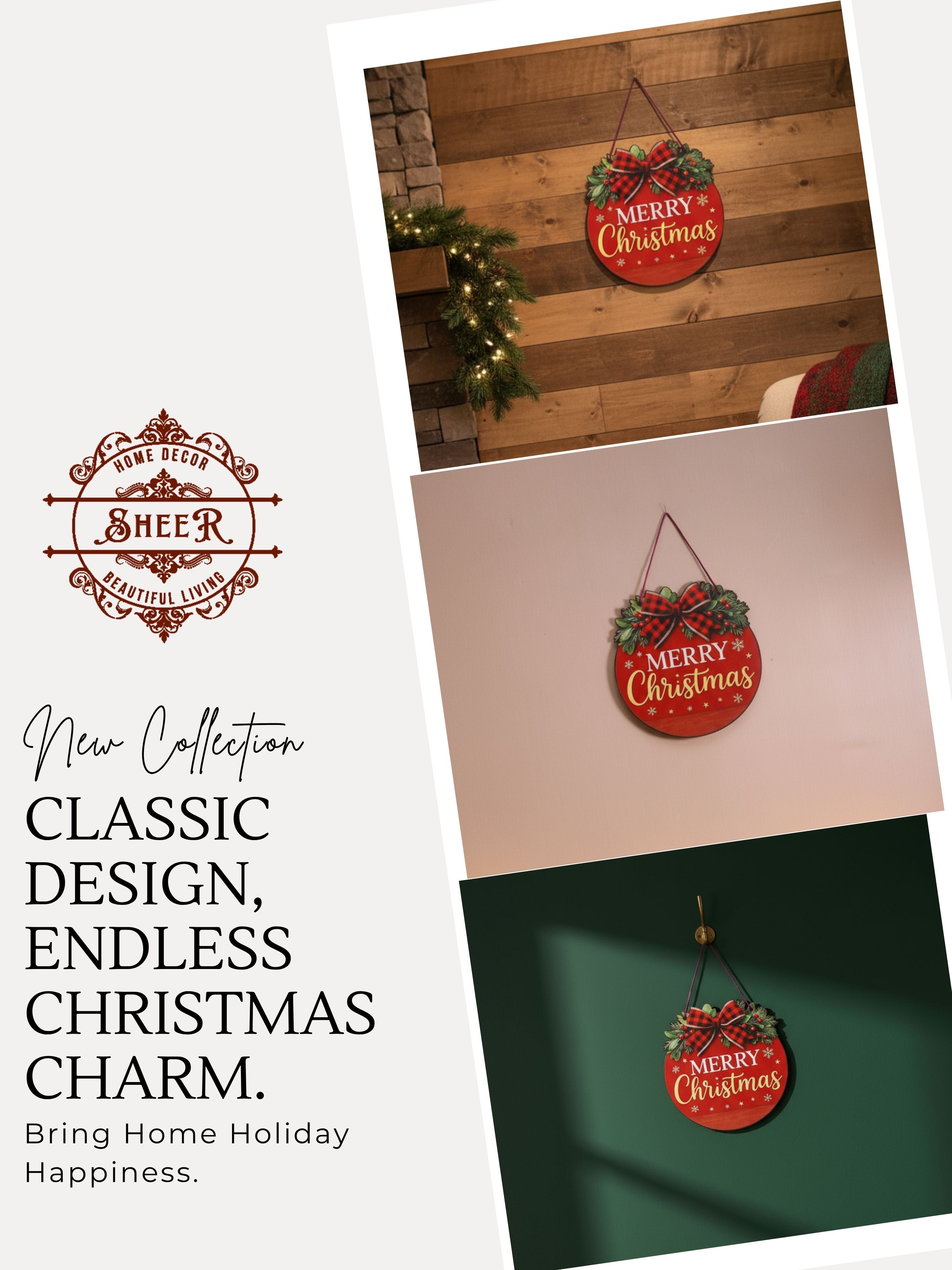 Merry Christmas Cheer Round MDF Wall Hanging Décor
