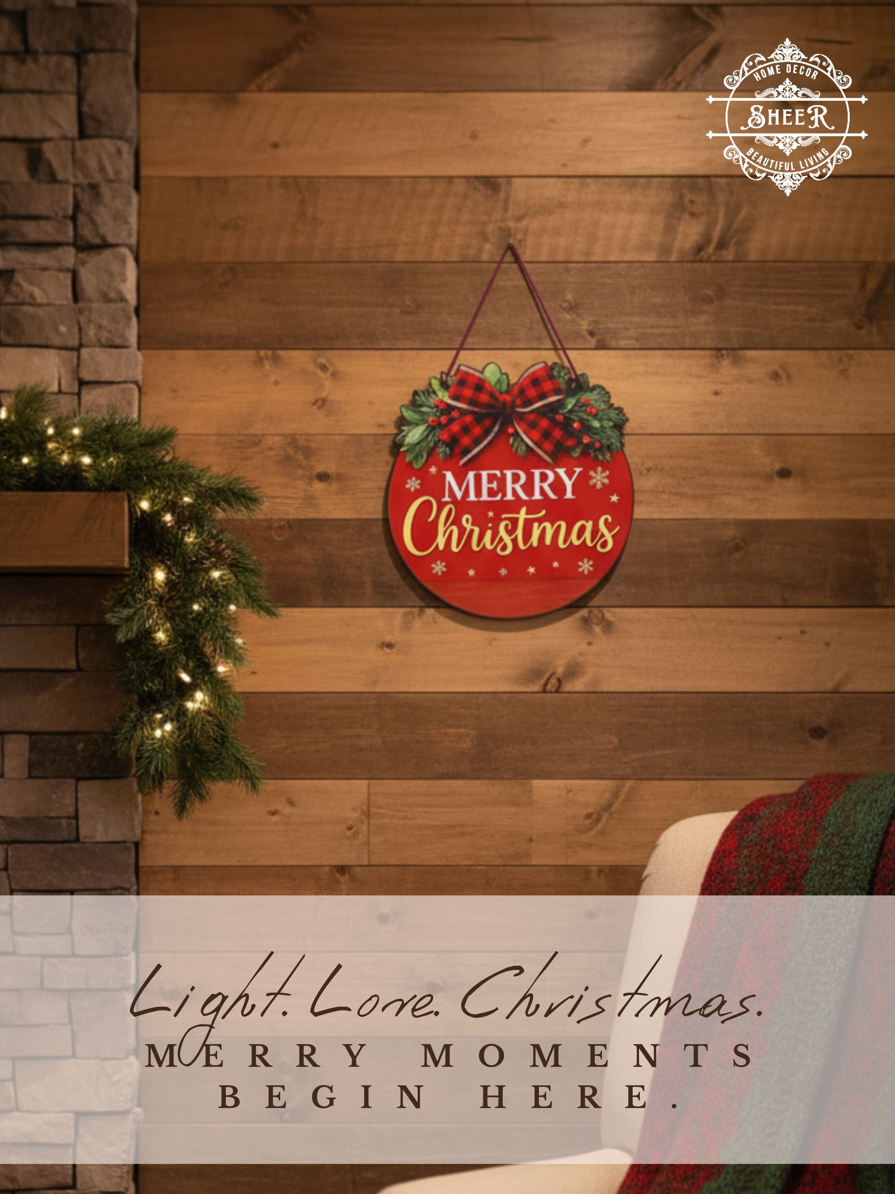 Merry Christmas Cheer Round MDF Wall Hanging Décor
