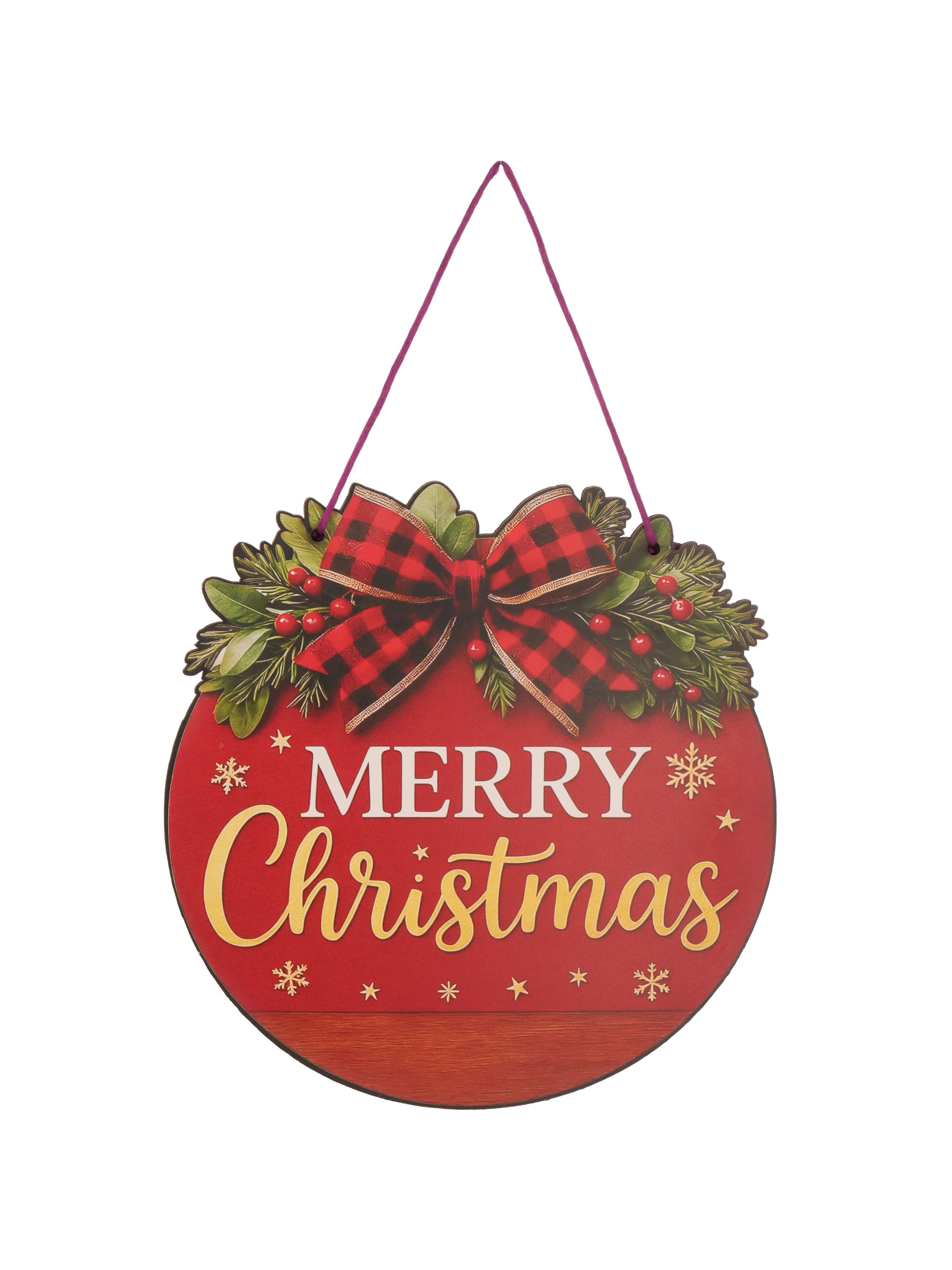 Merry Christmas Cheer Round MDF Wall Hanging Décor