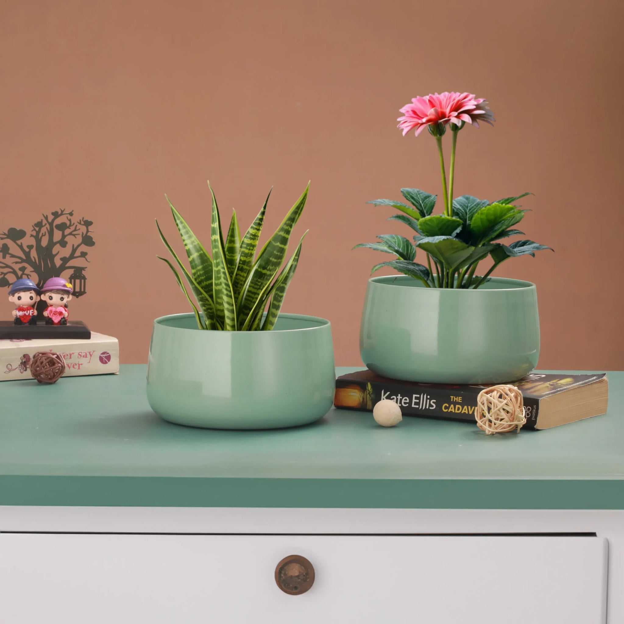 Aqua Mist Metal Small Planter Pot