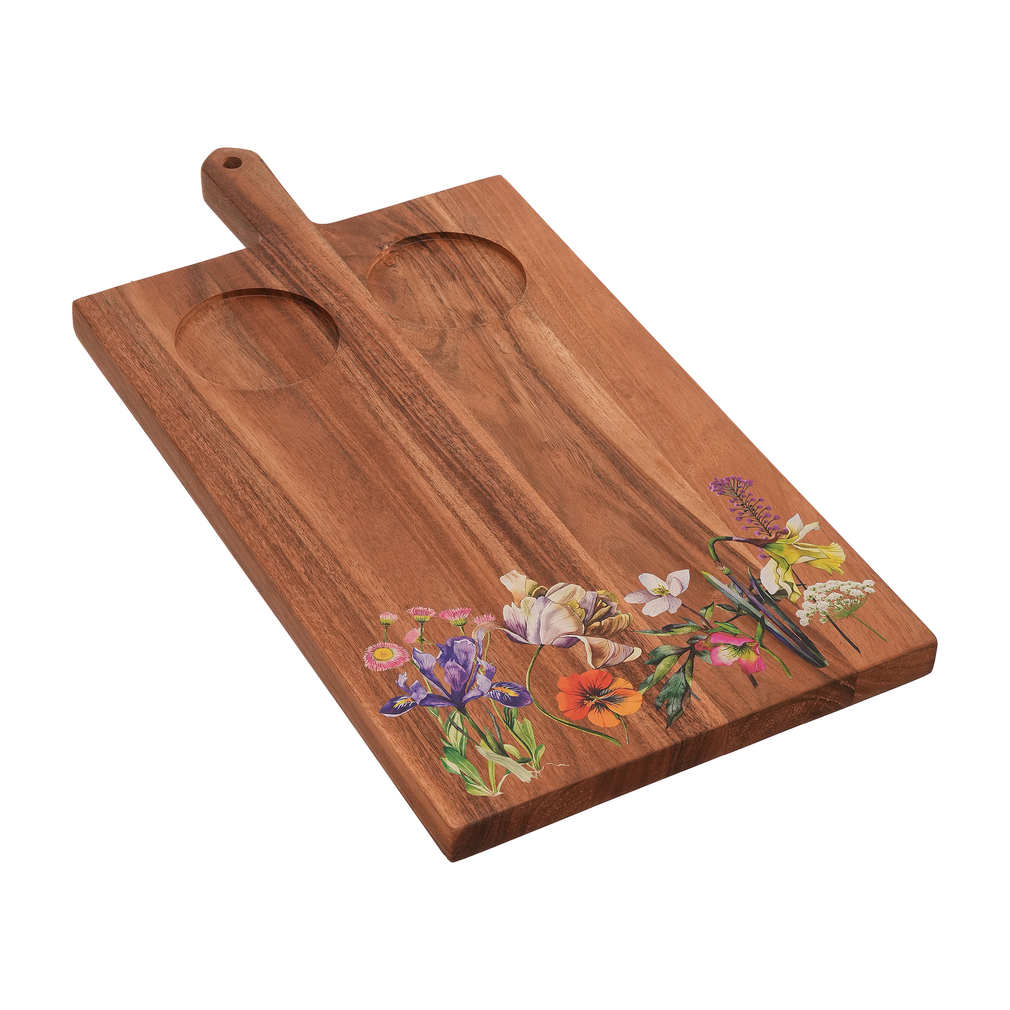 Floral Enamel Wooden Platter - Double Bowl Set