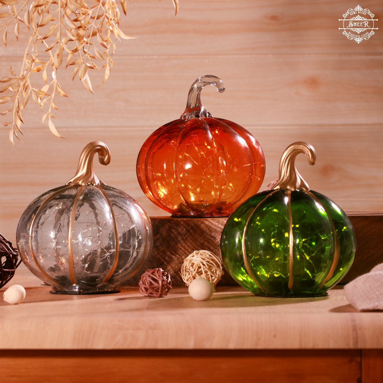 Luminous Glass Pumpkin Décor - Green