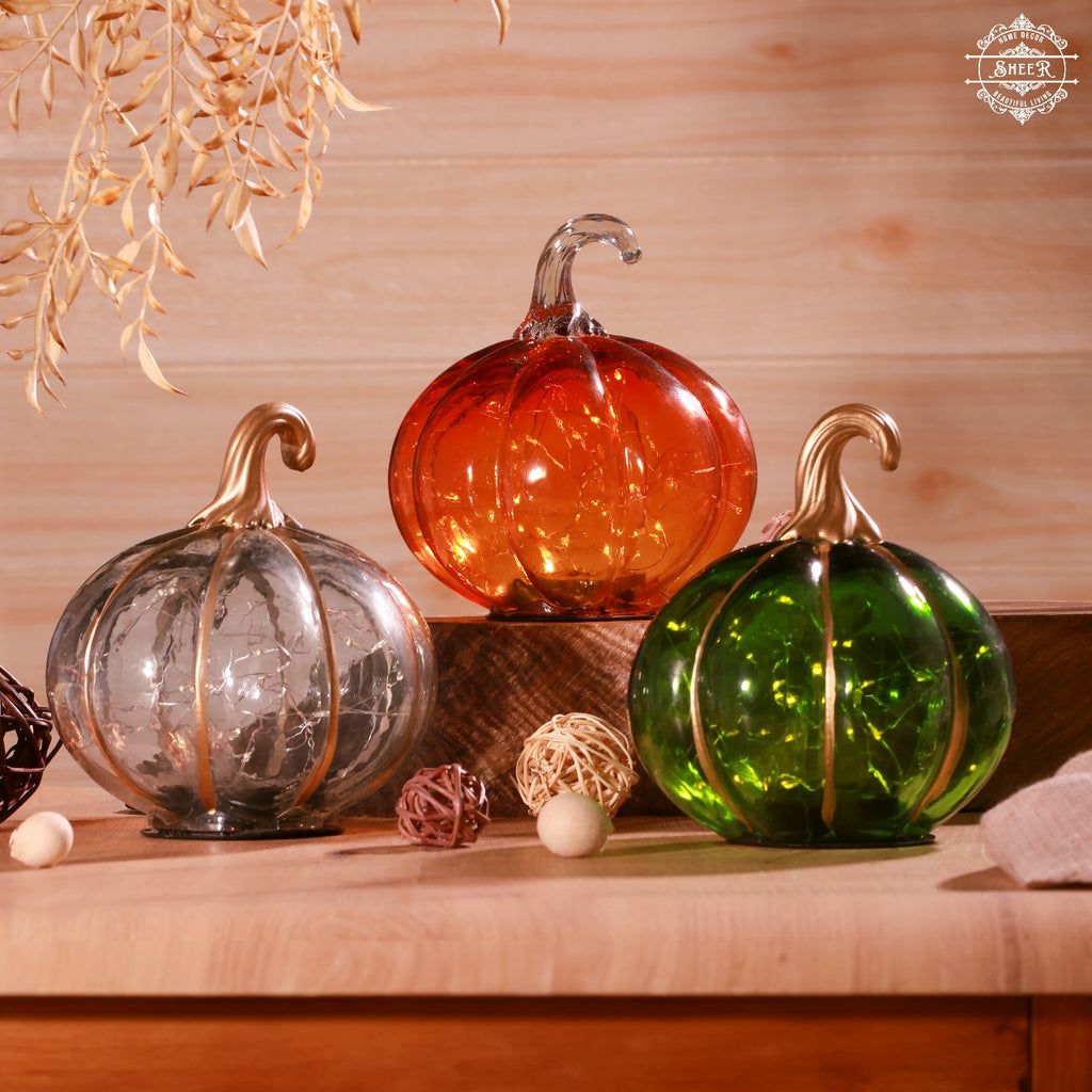 Luminous Glass Pumpkin Décor - Orange