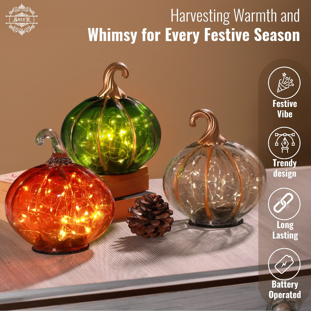 Luminous Glass Pumpkin Décor - Green