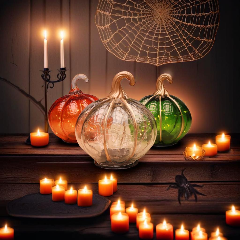 Luminous Glass Pumpkin Décor - Orange