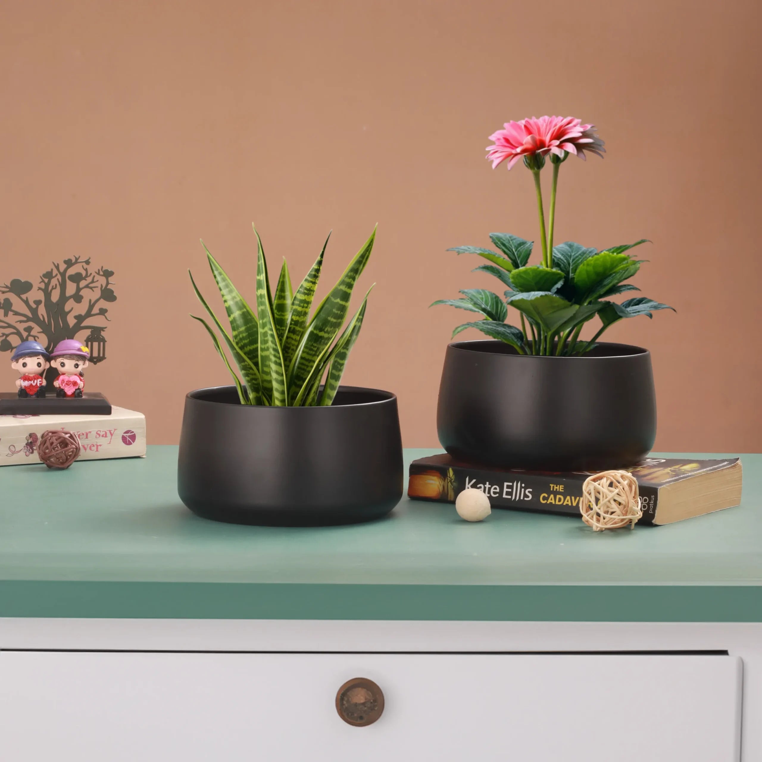 Black Pebble Planters Set