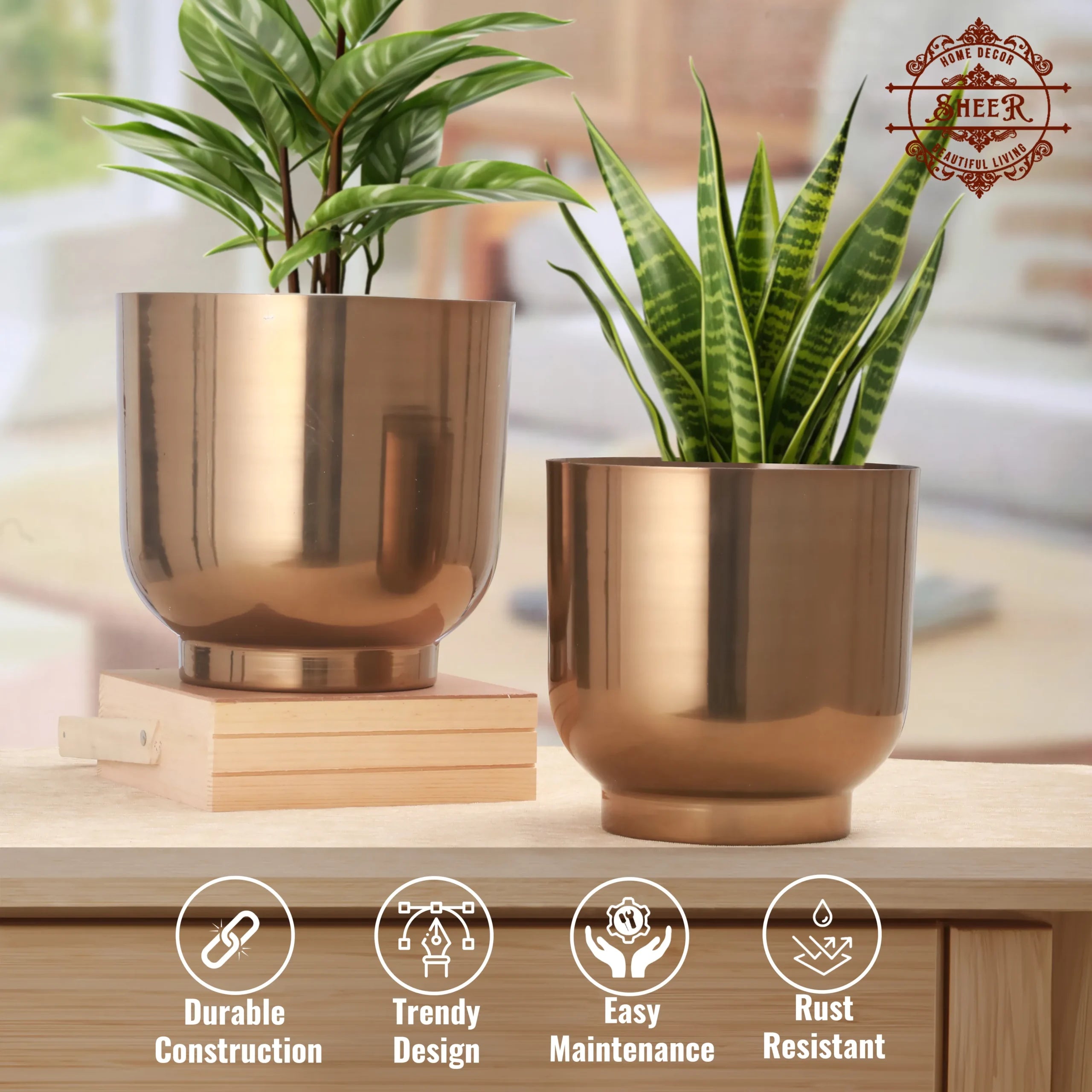 Vritti Kansya – Gloss Bronze Metal Planter Set