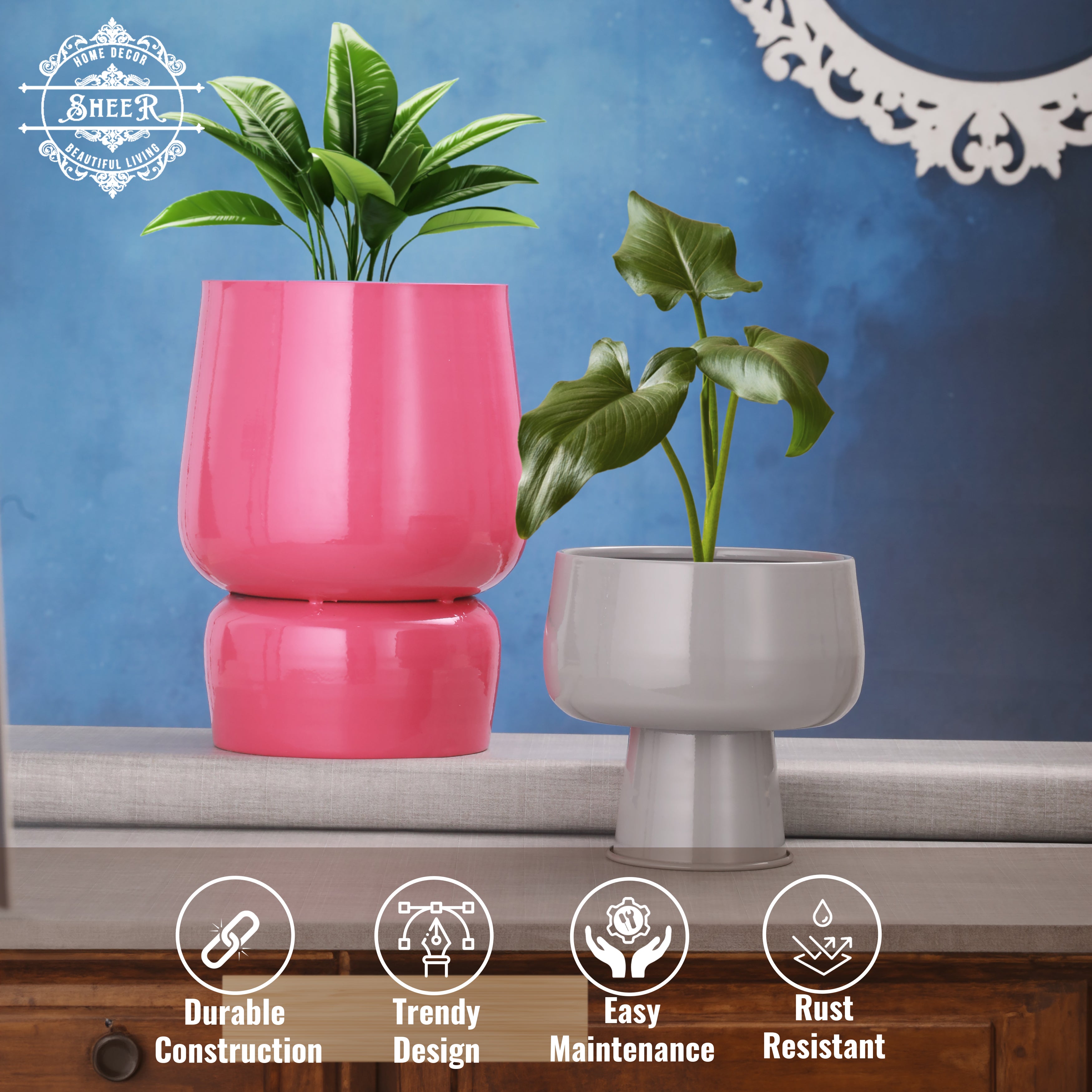 Blush Duo Pedestal Planter