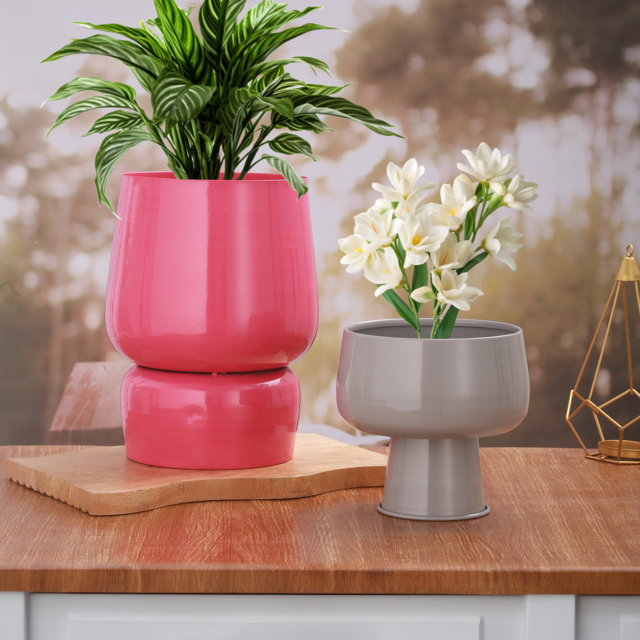 Blush Duo Pedestal Planter Set – SHEER-18-18 (8 x 8 x 10 Inch)