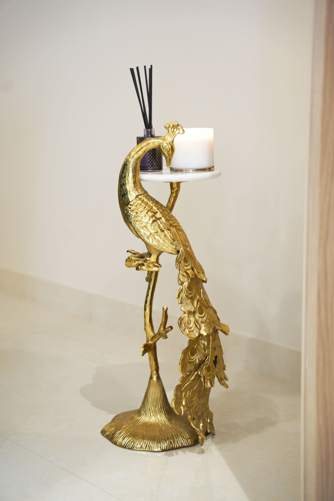 Gold Peacock Table with Marble Top