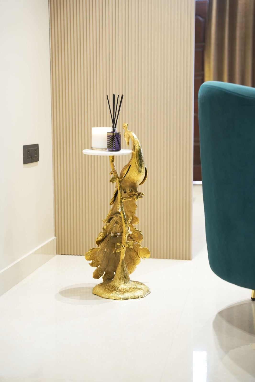 Gold Peacock Table with Marble Top