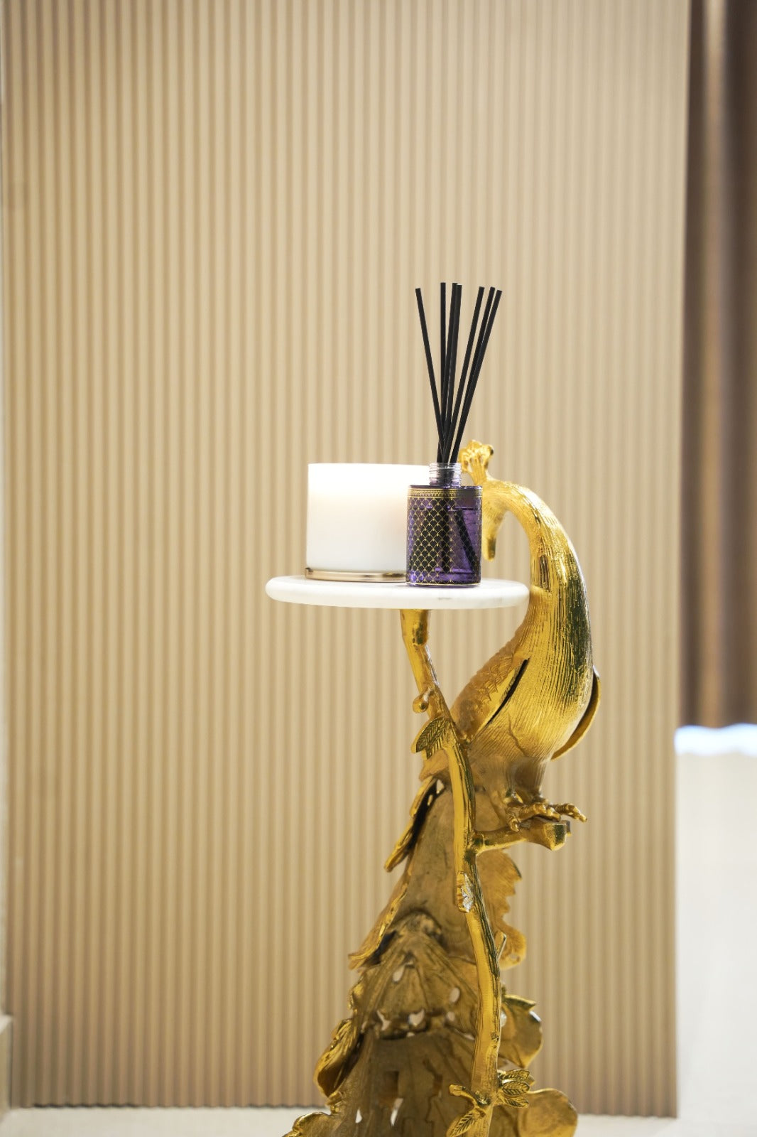 Gold Peacock Table with Marble Top