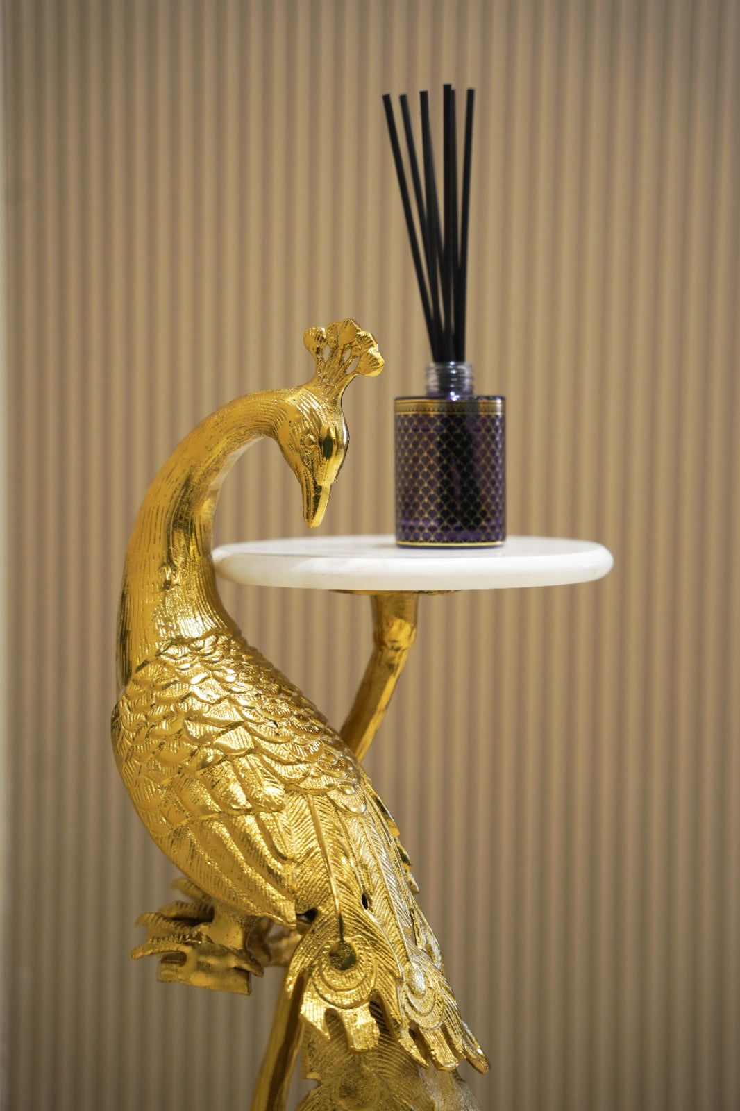 Gold Peacock Table with Marble Top