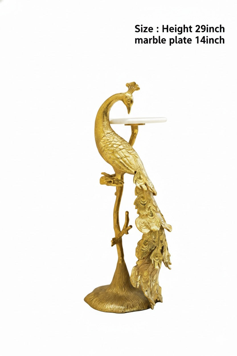 Gold Peacock Table with Marble Top