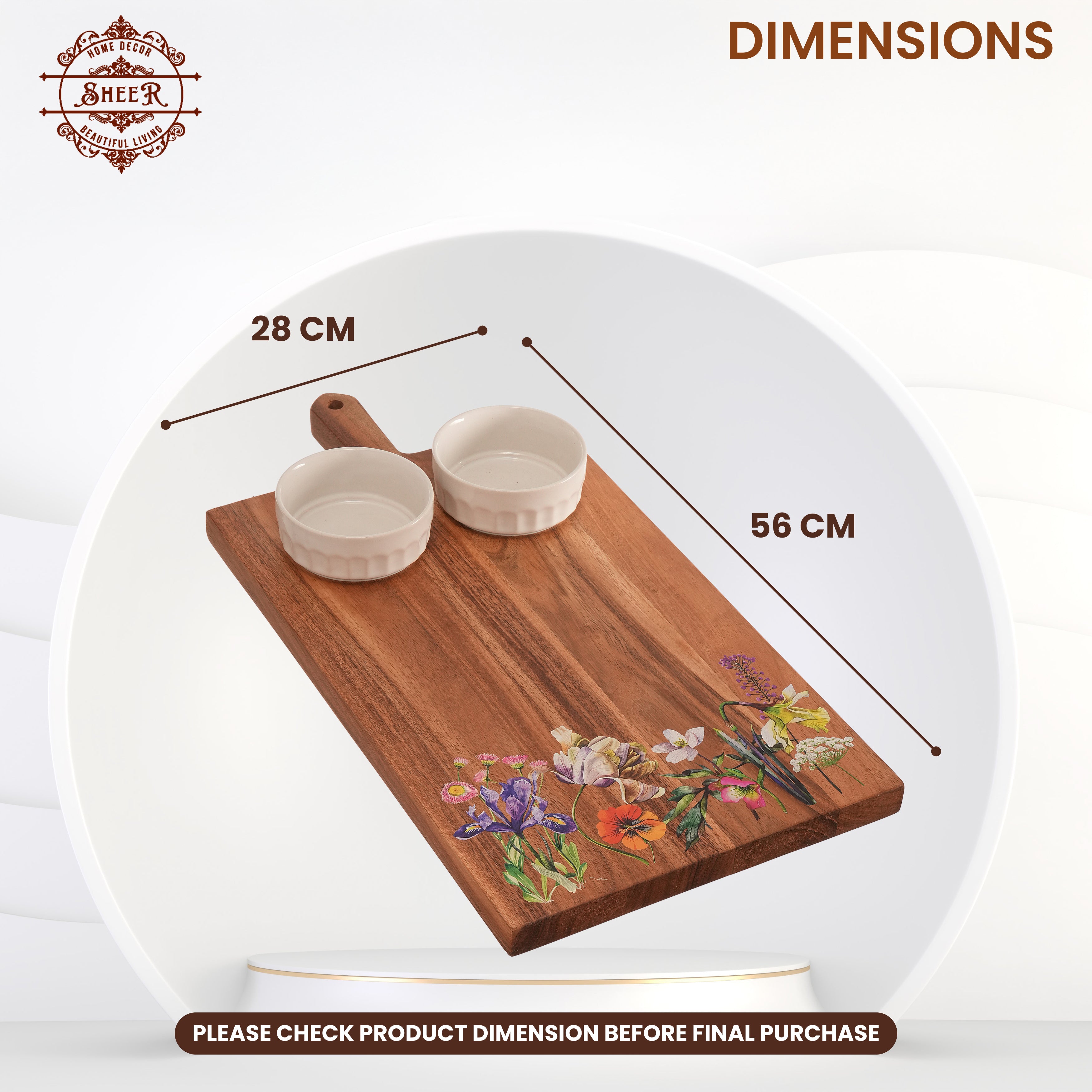 Floral Enamel Wooden Platter - Double Bowl Set